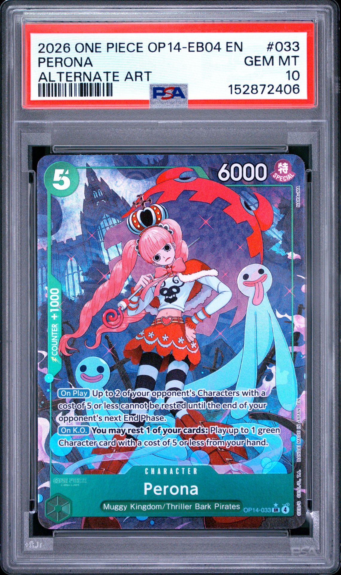 2026 One Piece Op14-Eb04-The Azure Sea's Seven Perona #033 (Alternate Art) Gem Mt 10 front