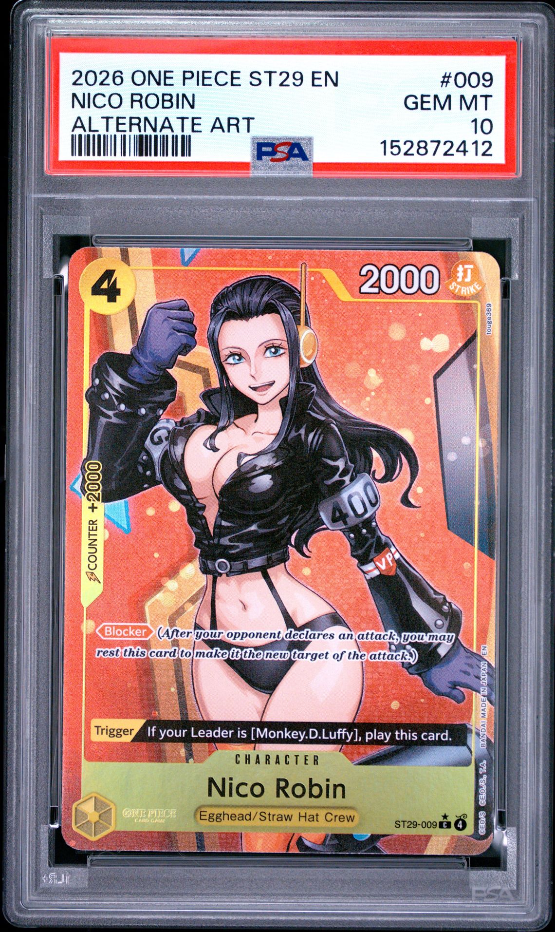 2026 One Piece Starter Deck St29-Egghead Nico Robin #009 (Alternate Art) Gem Mt 10 front view - PSA graded GEM MT 10