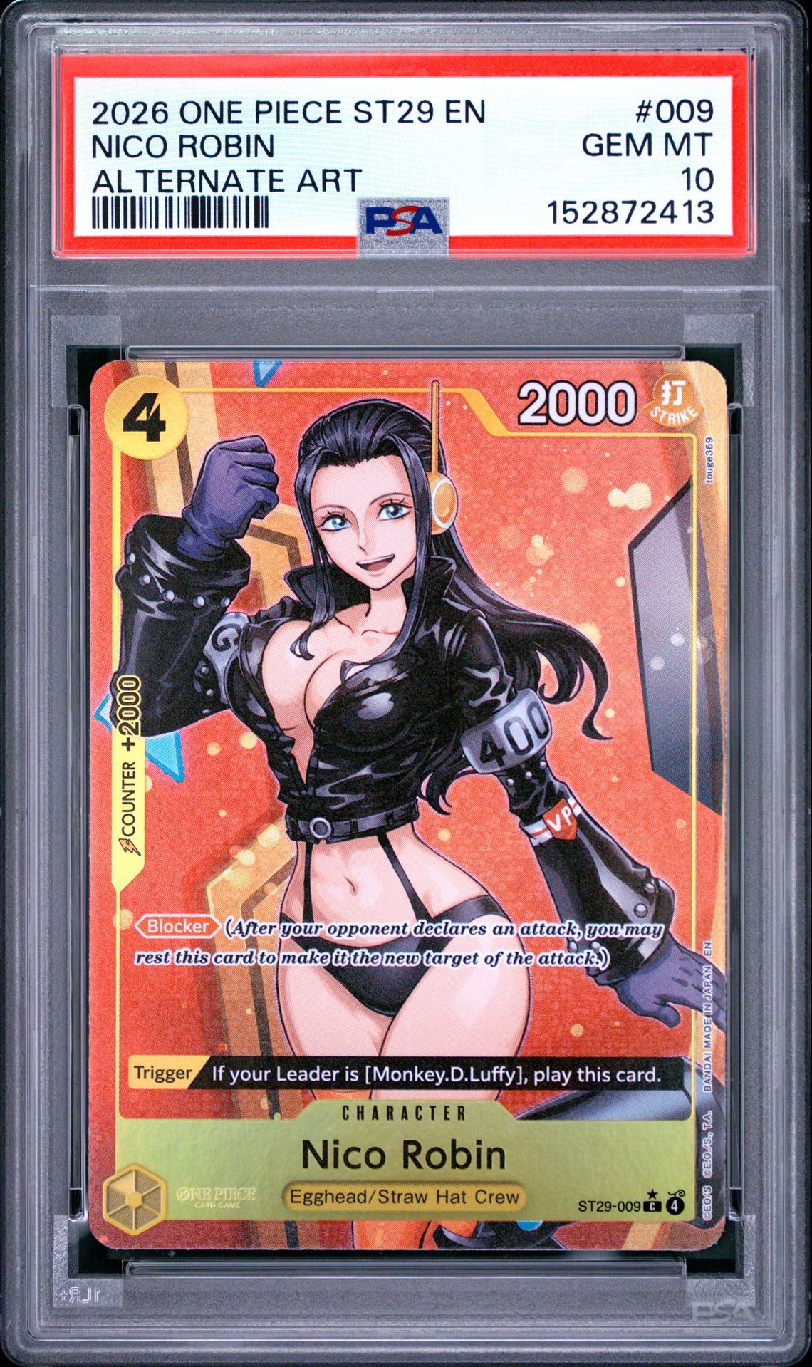 2026 One Piece Starter Deck St29-Egghead Nico Robin #009 (Alternate Art) Gem Mt 10 front view - PSA graded GEM MT 10