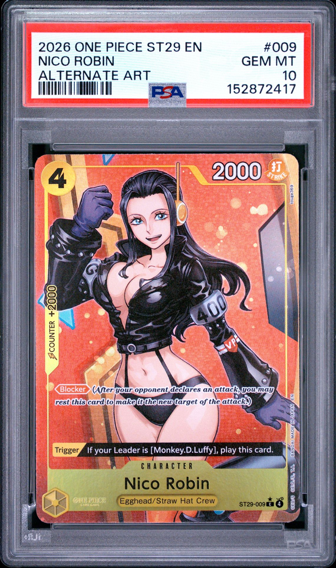 2026 One Piece Starter Deck St29-Egghead Nico Robin #009 (Alternate Art) Gem Mt 10 front view - PSA graded GEM MT 10
