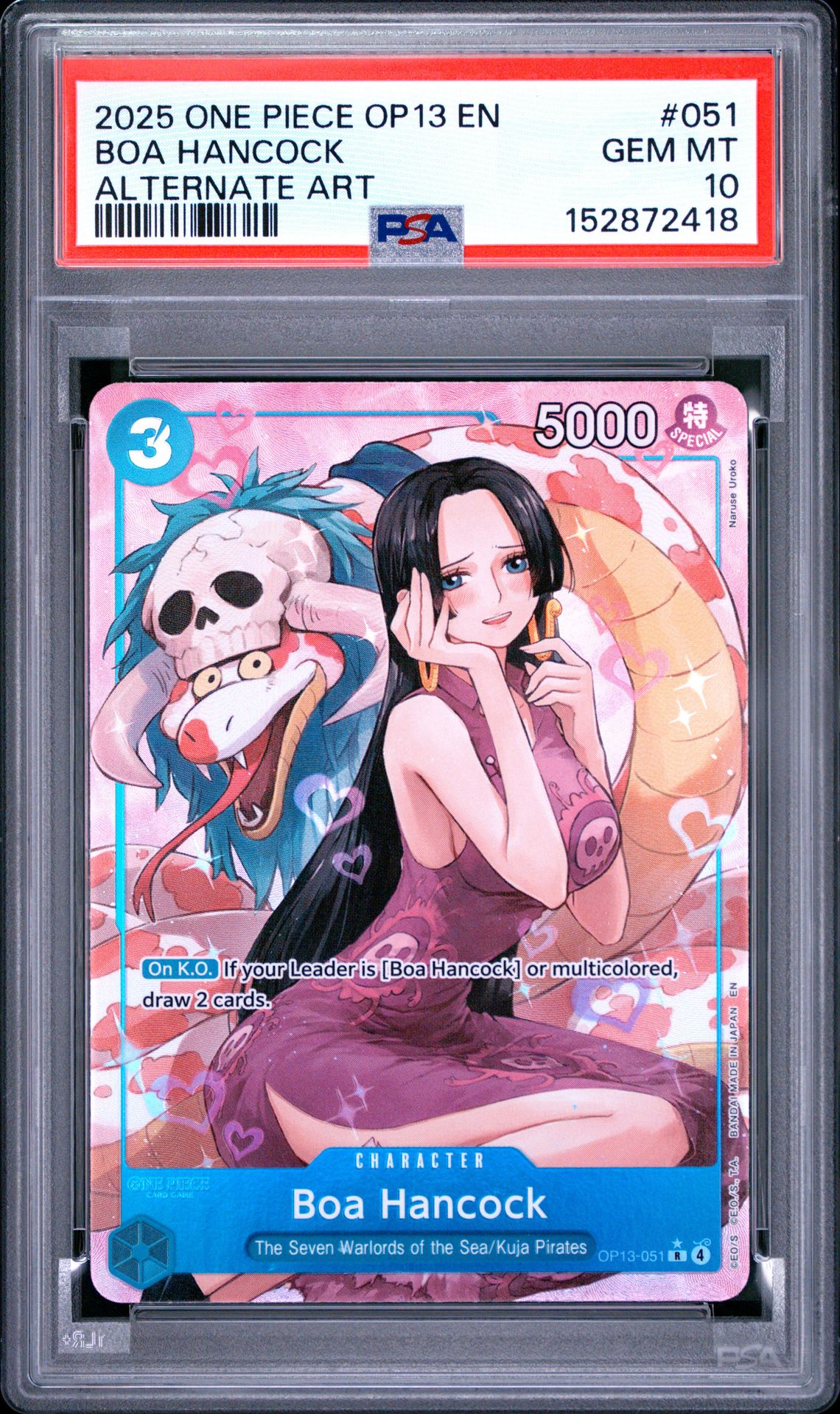 2025 One Piece Op13-Carrying On His Will Boa Hancock #051 (Alternate Art) Gem Mt 10 front