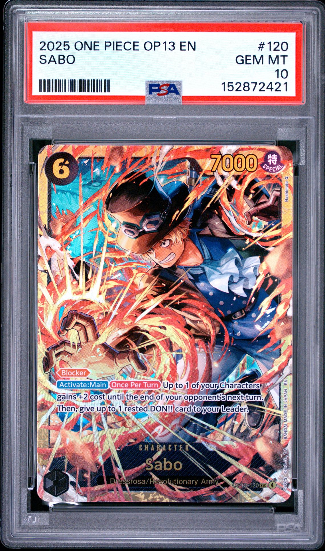 2025 One Piece Op13-Carrying On His Will Sabo #120 Gem Mt 10 front