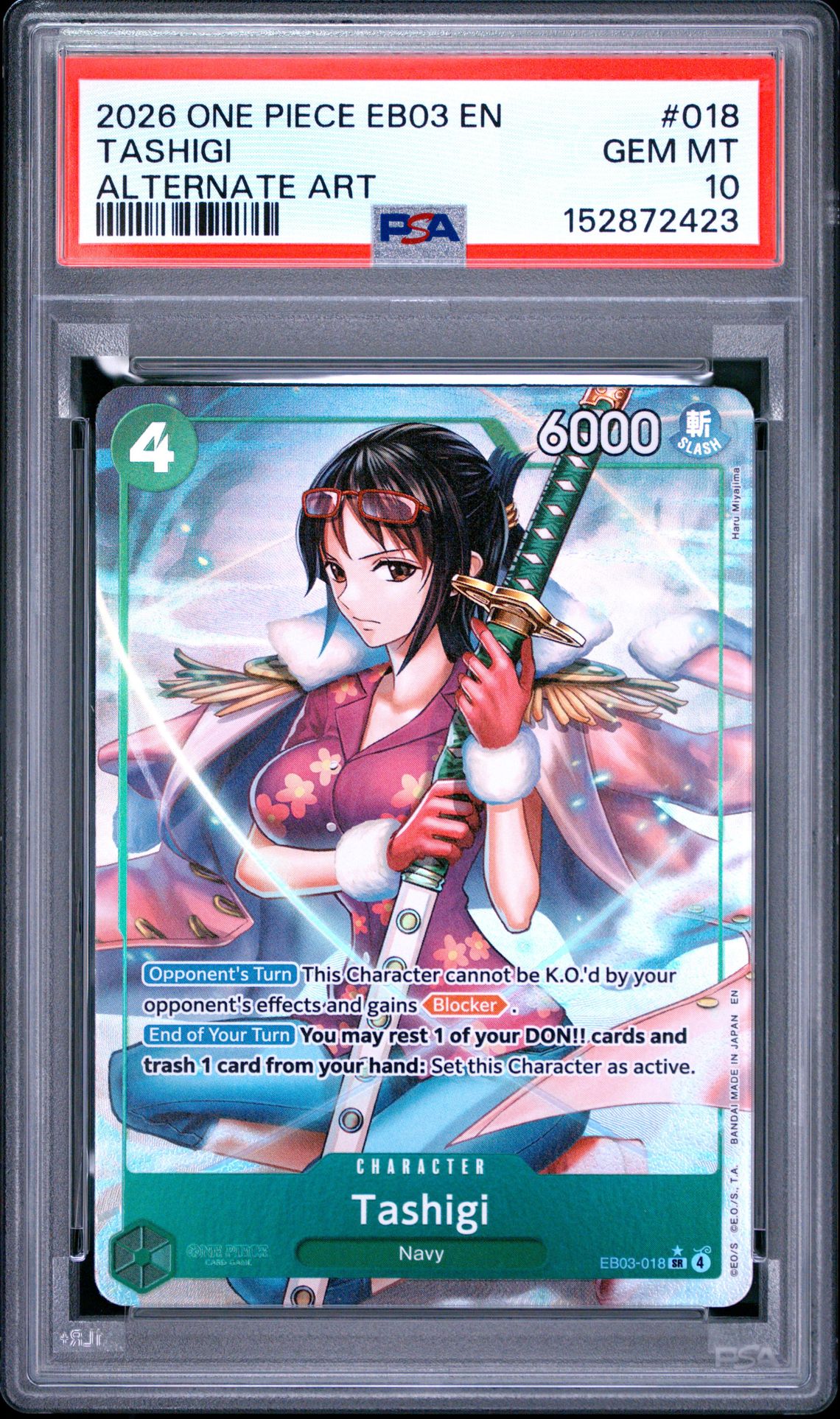2026 One Piece Eb03-Extra Booster -One Piece Heroines Edition- Tashigi #018 (Alternate Art) Gem Mt 10 front