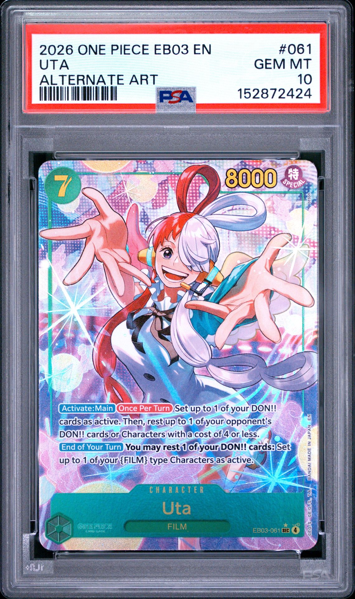 2026 One Piece Eb03-Extra Booster -One Piece Heroines Edition- Uta #061 (Alternate Art) Gem Mt 10 front