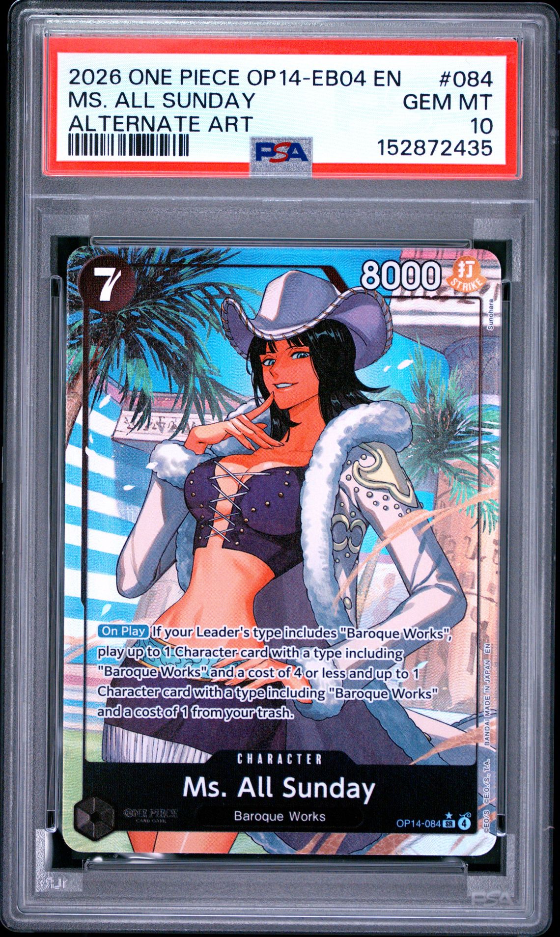 2026 One Piece Op14-Eb04-The Azure Sea's Seven Ms. All Sunday #084 (Alternate Art) Gem Mt 10 front view - PSA graded GEM MT 10