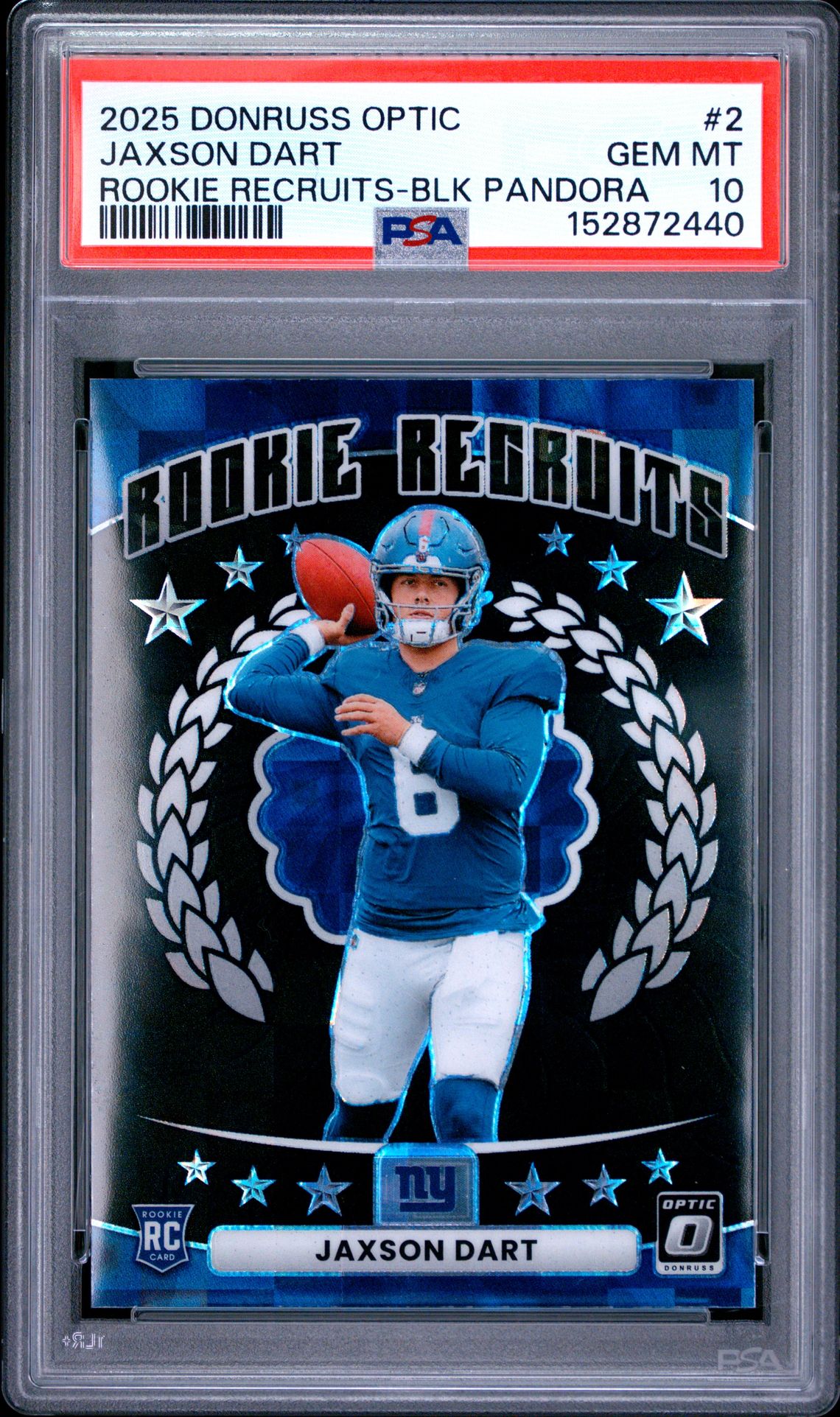 2025 PANINI DONRUSS OPTIC ROOKIE RECRUITS JAXSON DART ROOKIE RECRUITS-BLK PANDORA 2 GEM MT 10 front