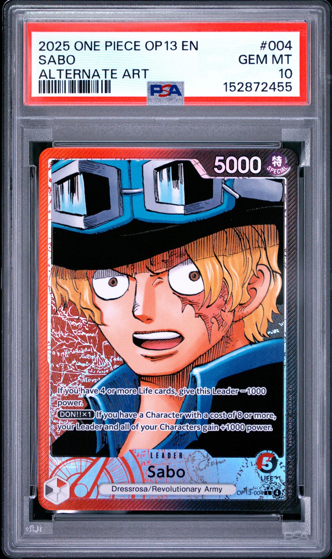 2025 One Piece Op13-Carrying On His Will Sabo #004 (Alternate Art) Gem Mt 10 front