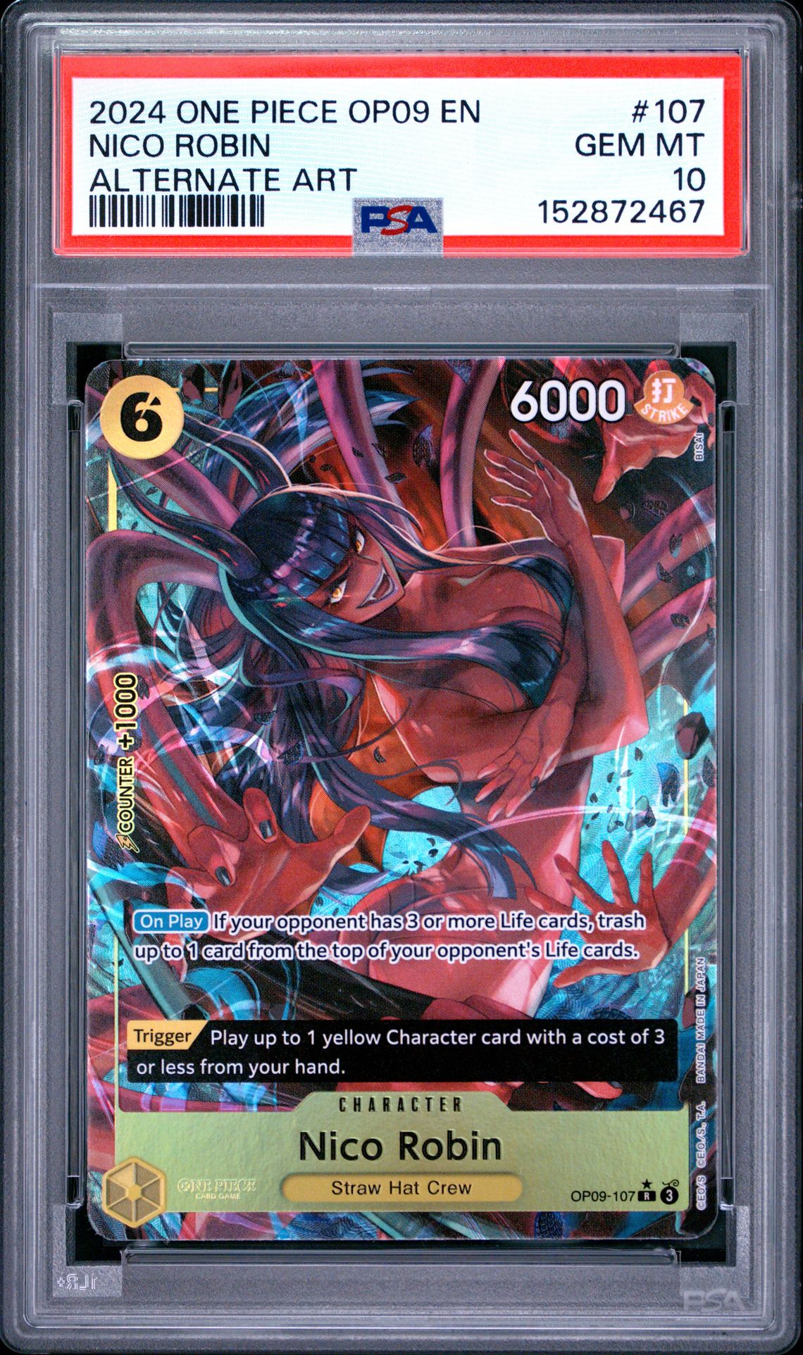 2024 ONE PIECE OP09-EMPERORS IN THE NEW WORLD NICO ROBIN ALTERNATE ART 107 GEM MT 10 front