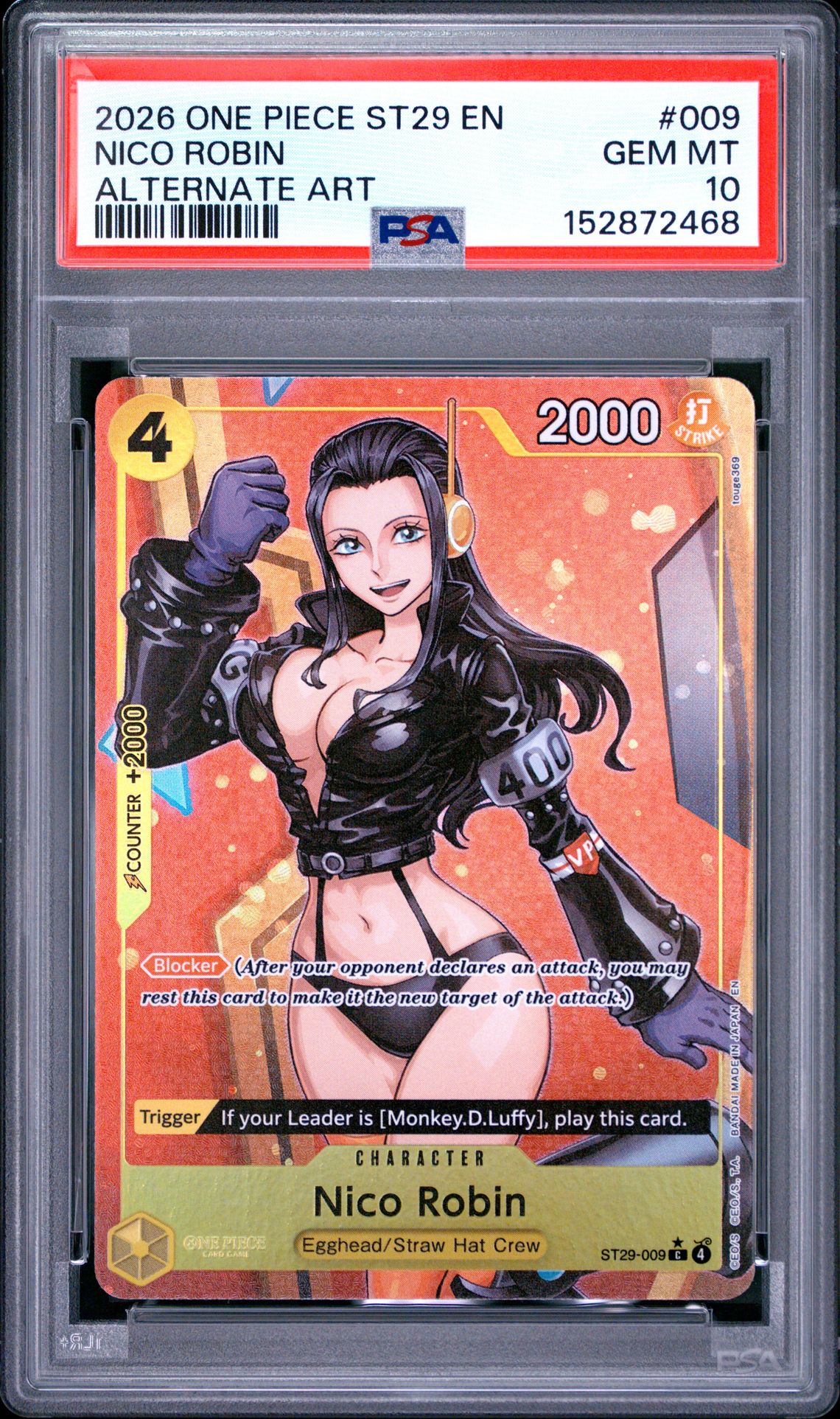 2026 One Piece Starter Deck St29-Egghead Nico Robin #009 (Alternate Art) Gem Mt 10 front view - PSA graded GEM MT 10