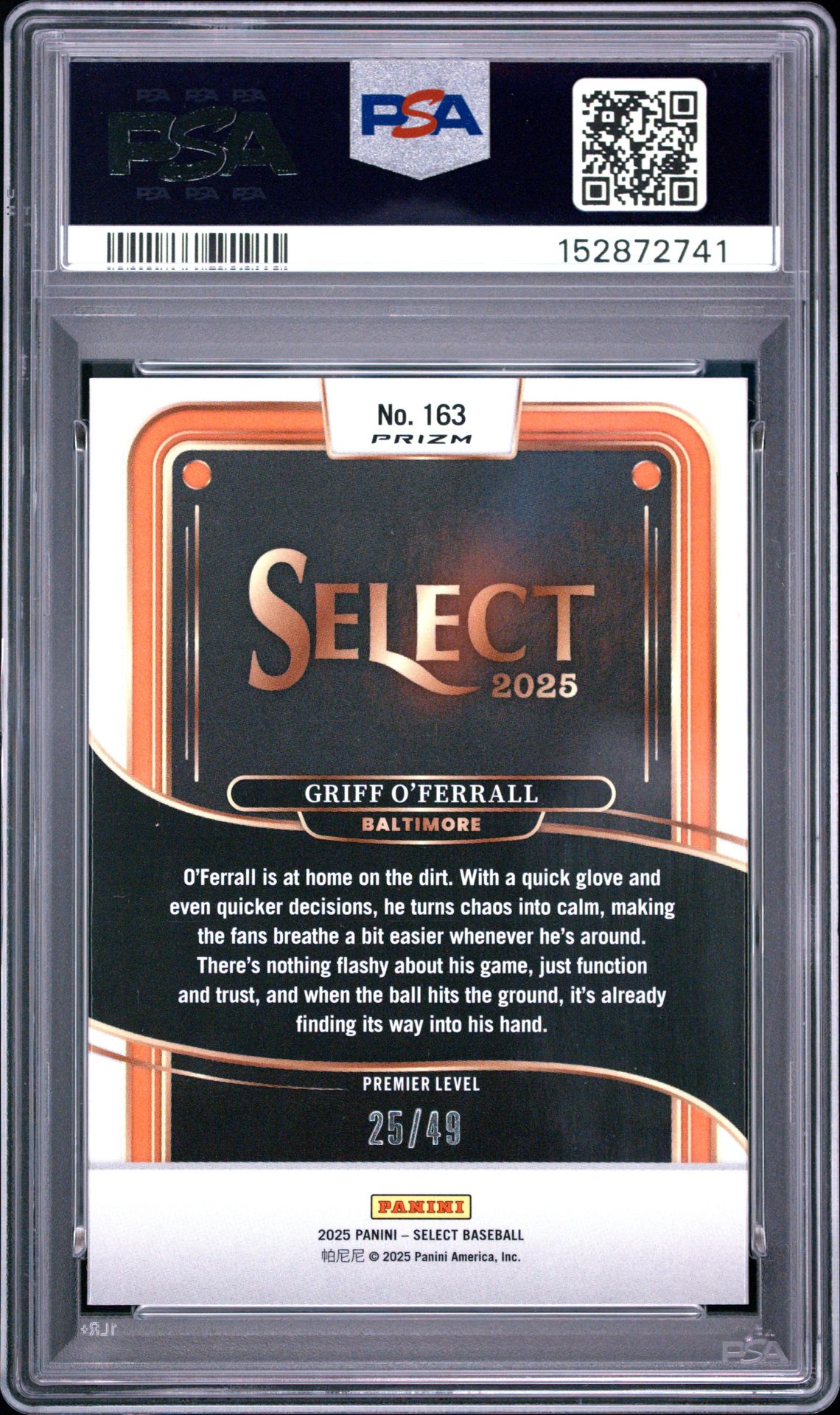 2025 Panini Select Griff O'ferrall #163 (Orange Prizm) Mint 9 back