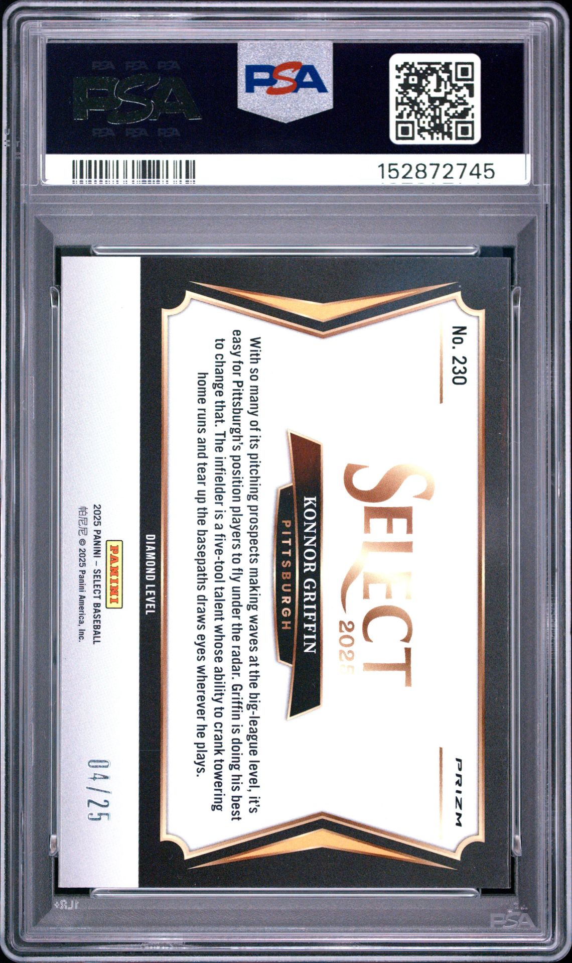 2025 Panini Select Konnor Griffin #230 (Tie-Dye Prizm) Mint 9 back