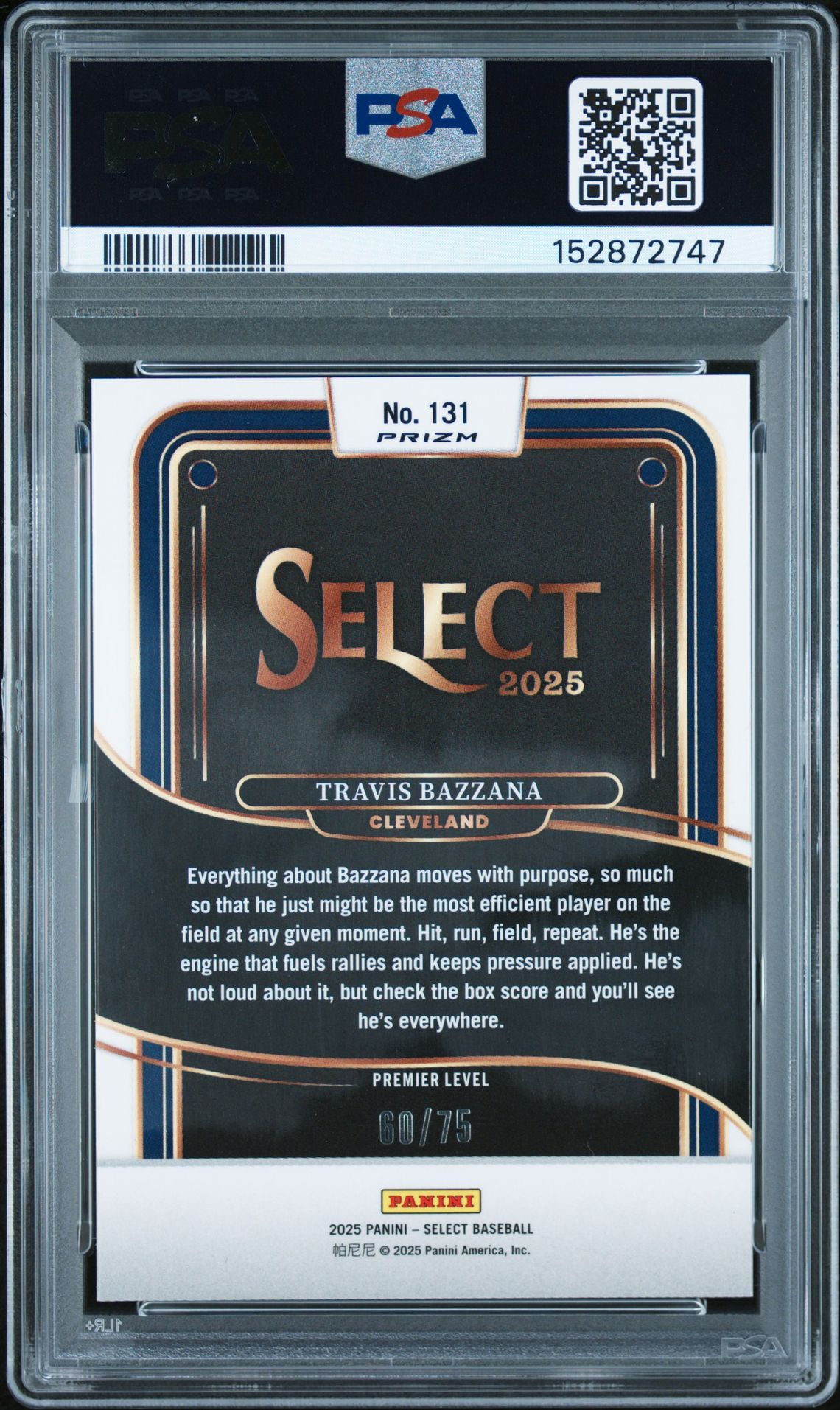 2025 Panini Select Travis Bazzana #131 (Purple Prizm) Mint 9 back