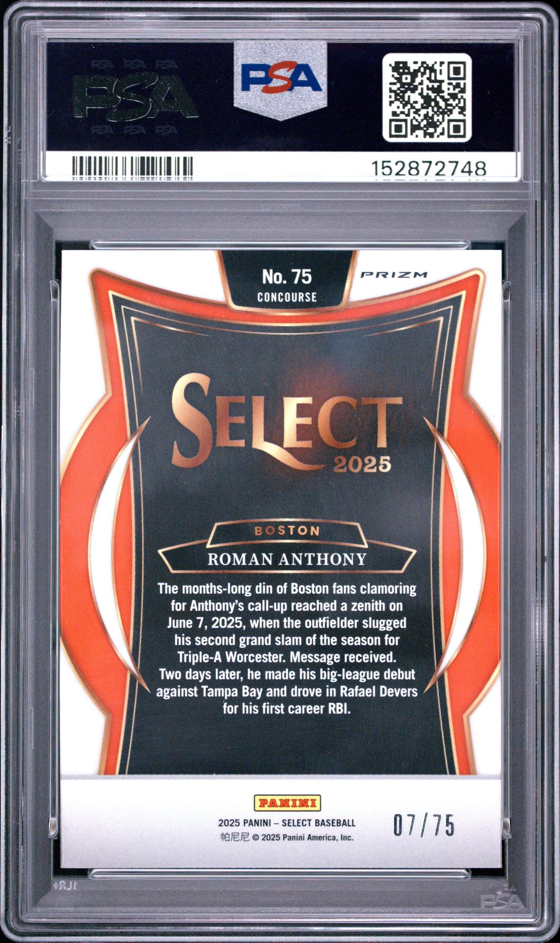 2025 Panini Select Roman Anthony #75 (Purple Prizm) Nm-Mt 8 back