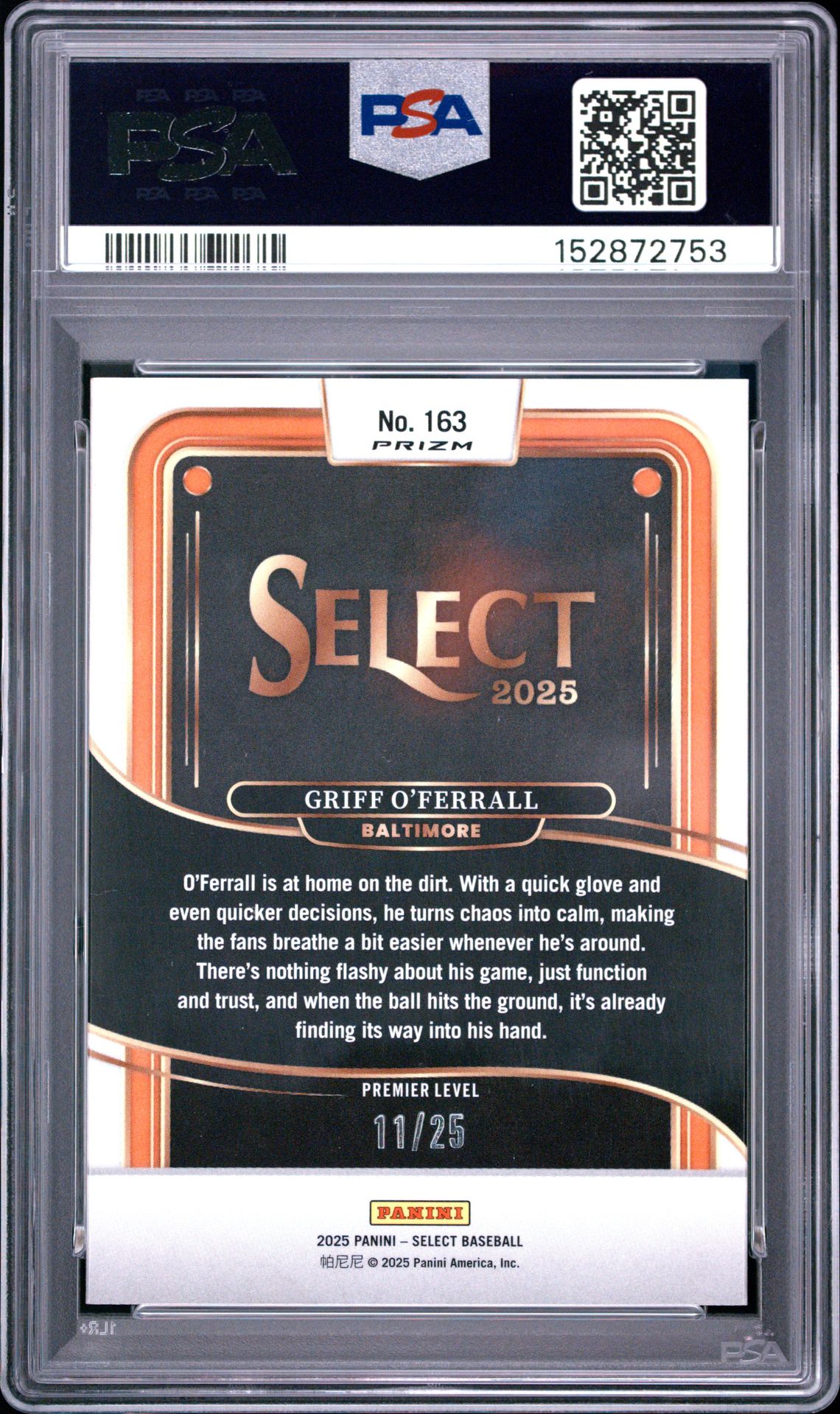2025 Panini Select Griff O'ferrall #163 (Tie-Dye Prizm) Nm-Mt 8 back