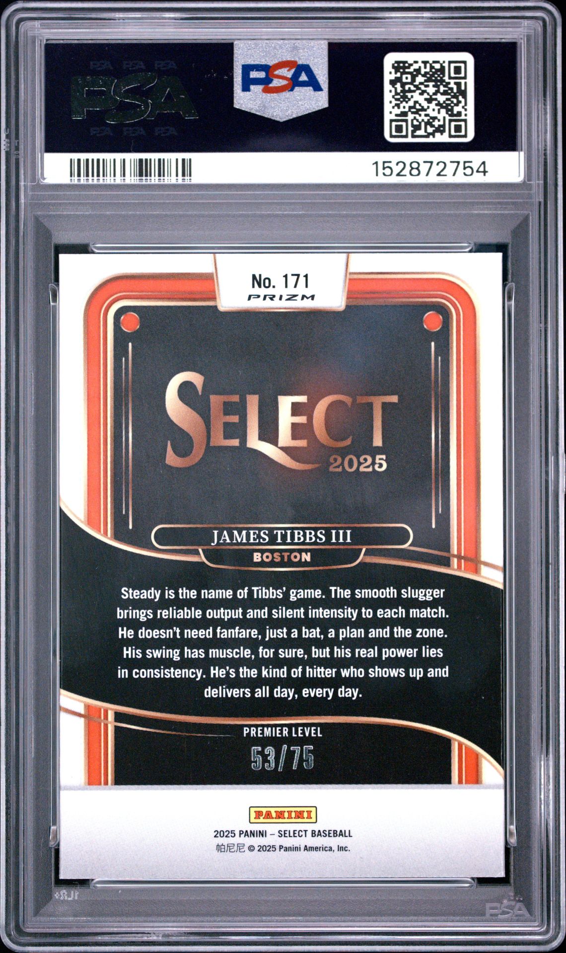 2025 Panini Select James Tibbs Iii #171 (Purple Prizm) Mint 9 back