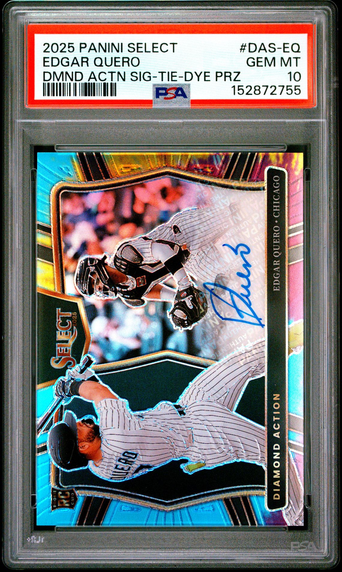 2025 Panini Select Diamond Action Signatures Edgar Quero #Das-Eq (Dmd Action Sig-Tie-Dye Prizm) Gem Mt 10 front view - PSA graded GEM MT 10