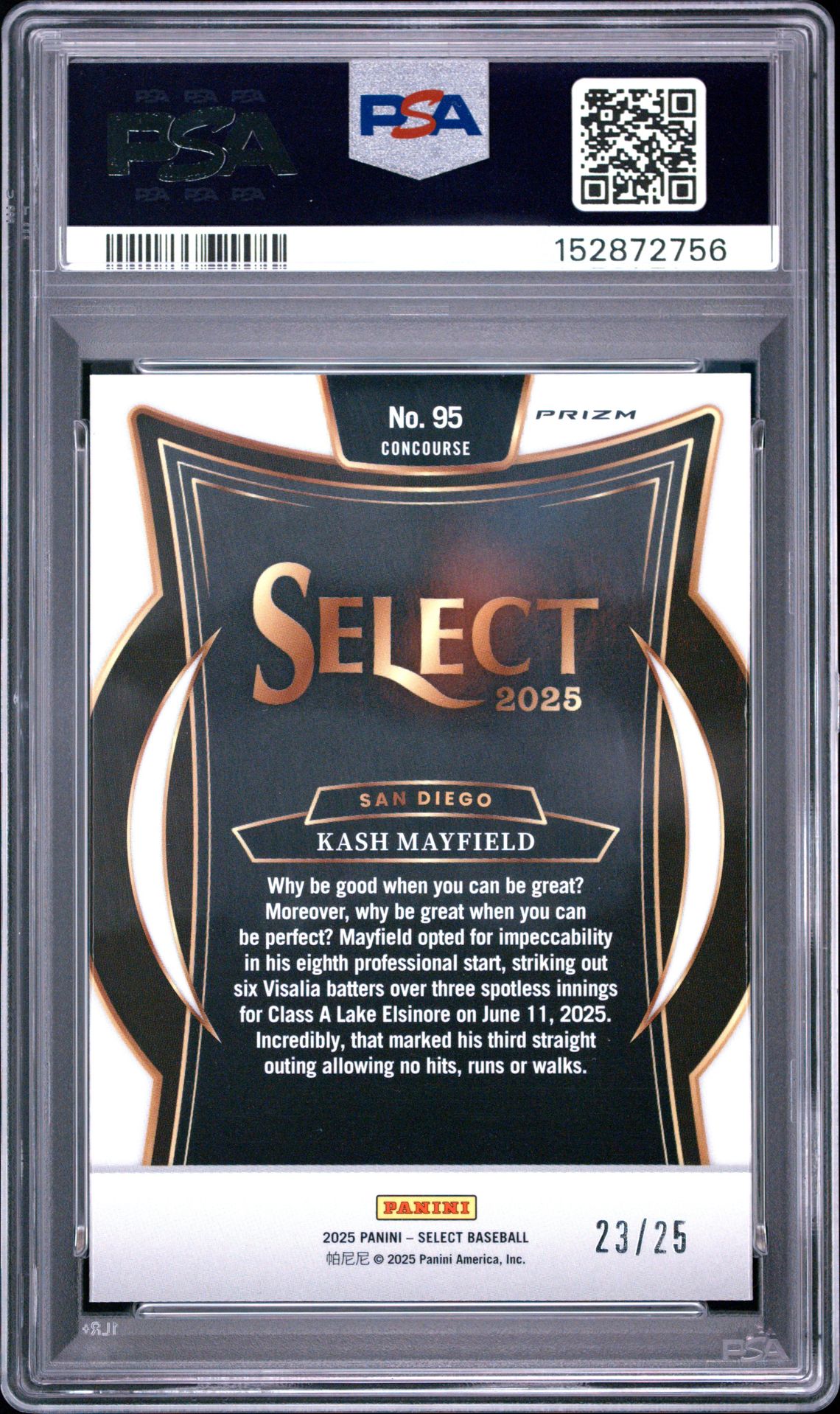 2025 Panini Select Kash Mayfield #95 (Tie-Dye Prizm) Mint 9 back