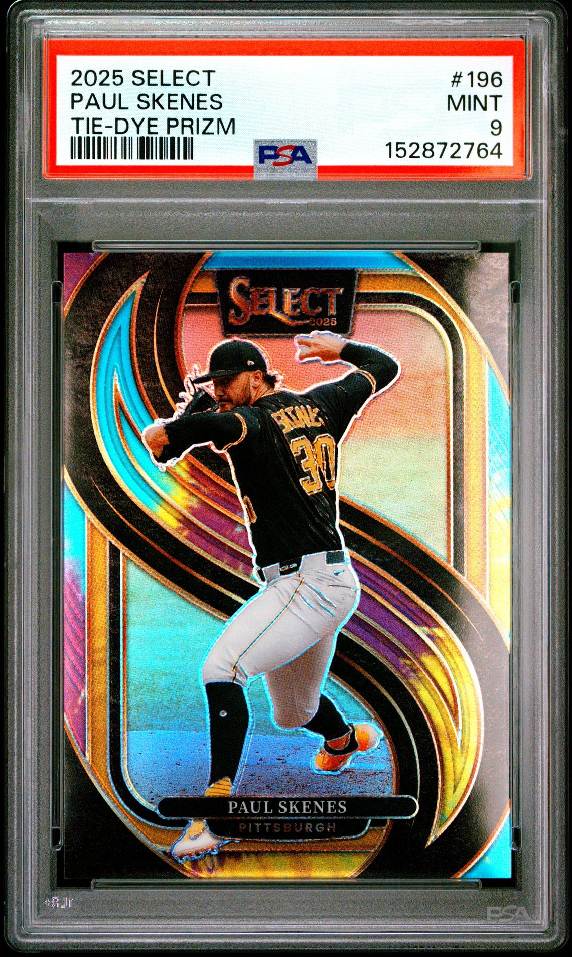 2025 Panini Select Paul Skenes #196 (Tie-Dye Prizm) Mint 9 front