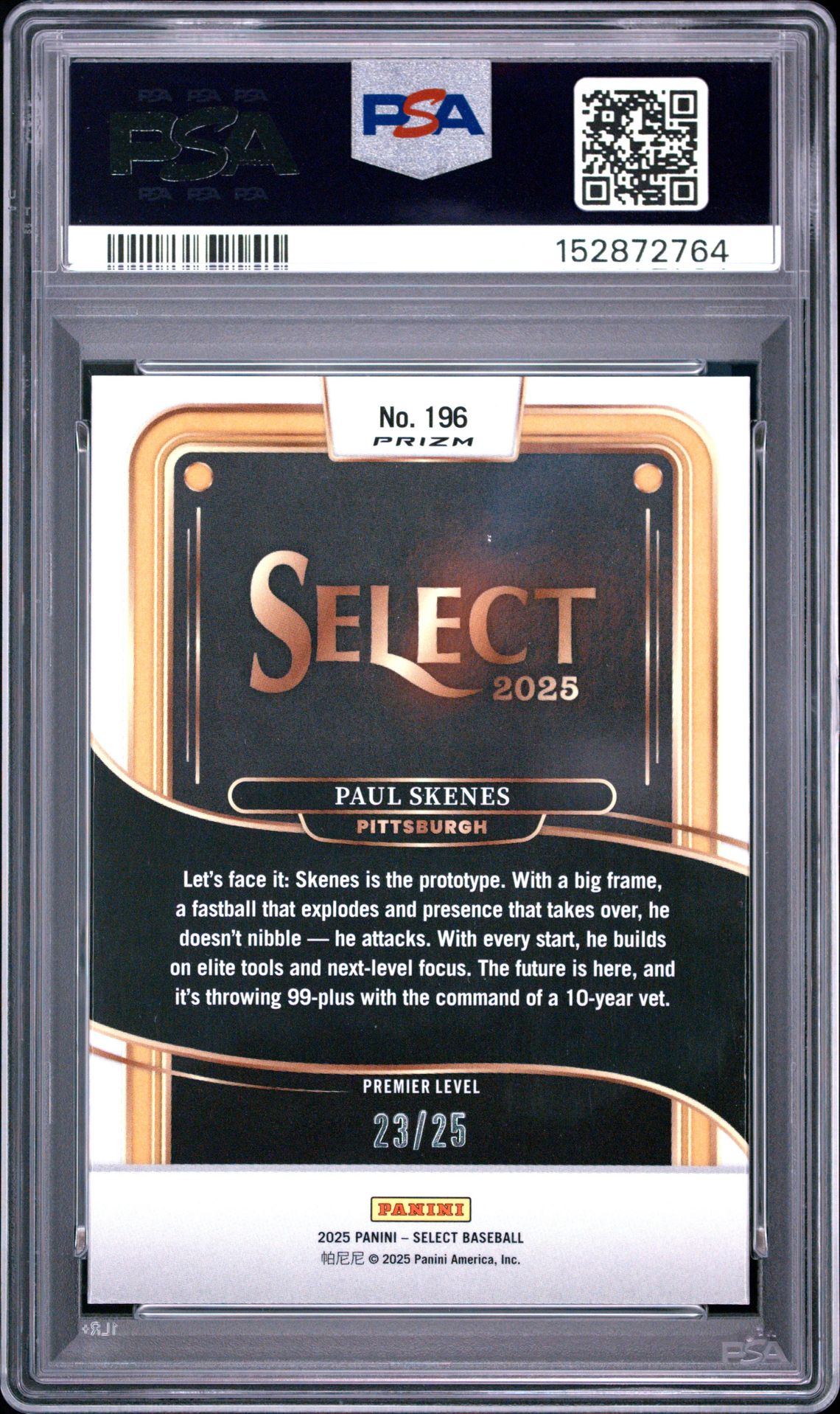 2025 Panini Select Paul Skenes #196 (Tie-Dye Prizm) Mint 9 back