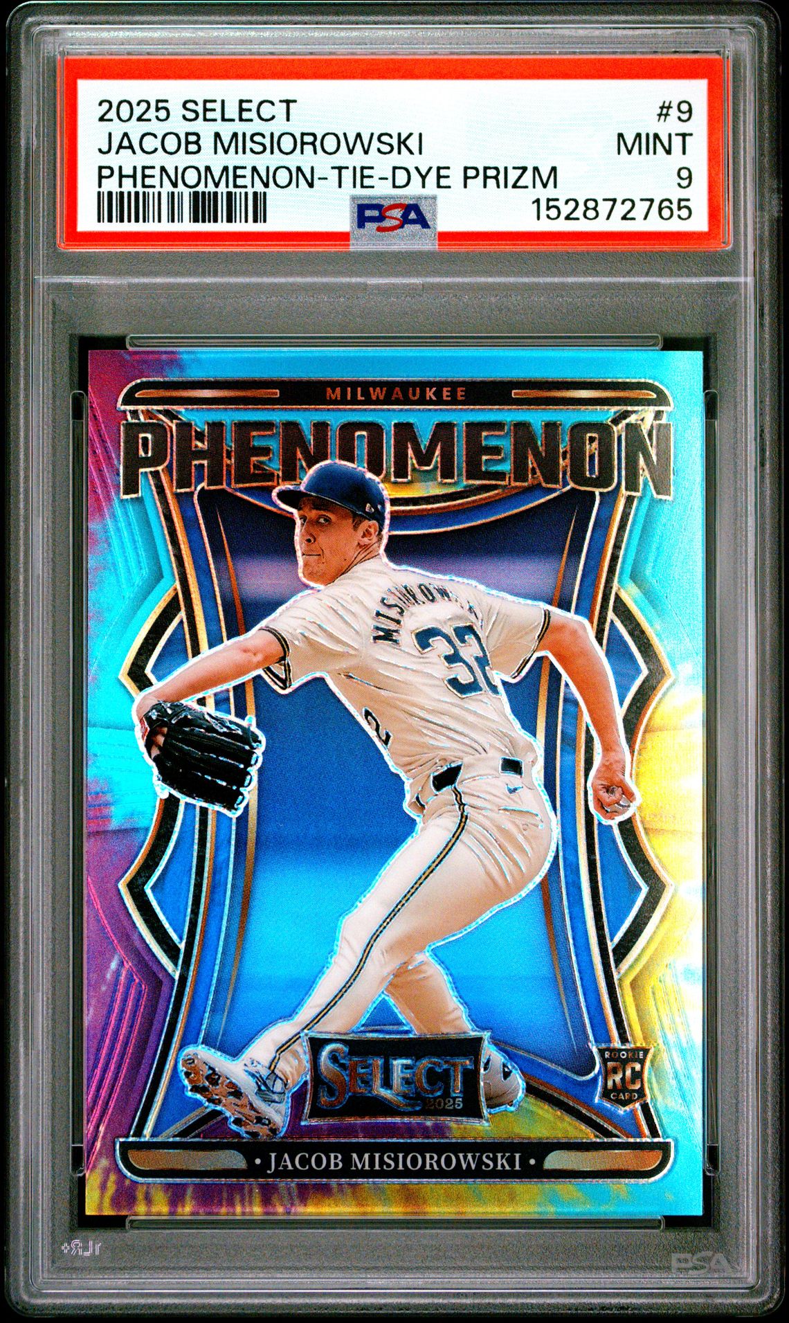 2025 Panini Select Phenomenon Jacob Misiorowski #9 (Phenomenon-Tie-Dye Prizm) Mint 9 front