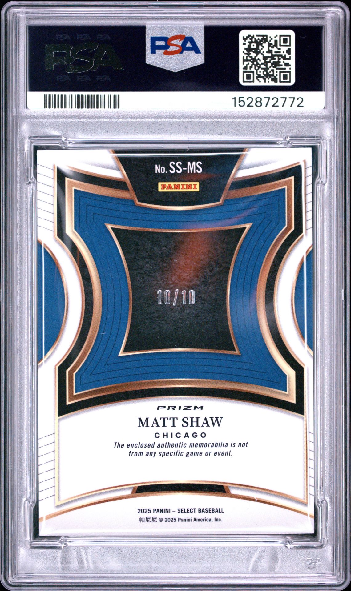 2025 Panini Select Selective Swatches Matt Shaw #Ss-Ms (Selective Swt-Gold Prizm) Nm-Mt 8 back