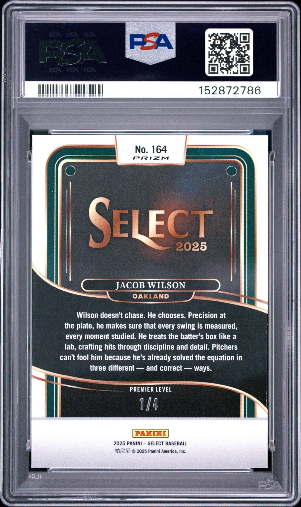 2025 Panini Select Jacob Wilson #164 (Mojo Fotl) Mint 9 back
