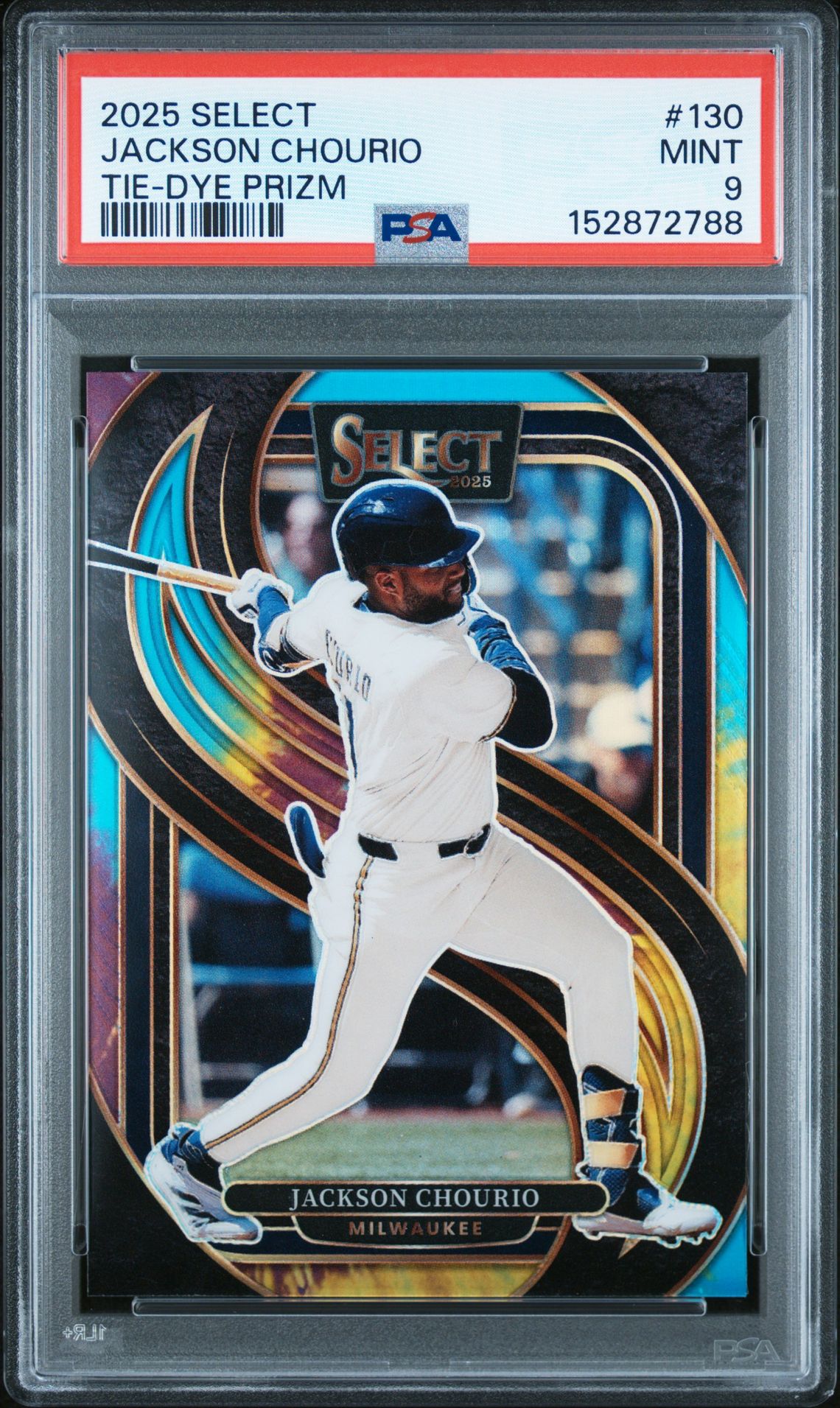 2025 Panini Select Jackson Chourio #130 (Tie-Dye Prizm) Mint 9 front