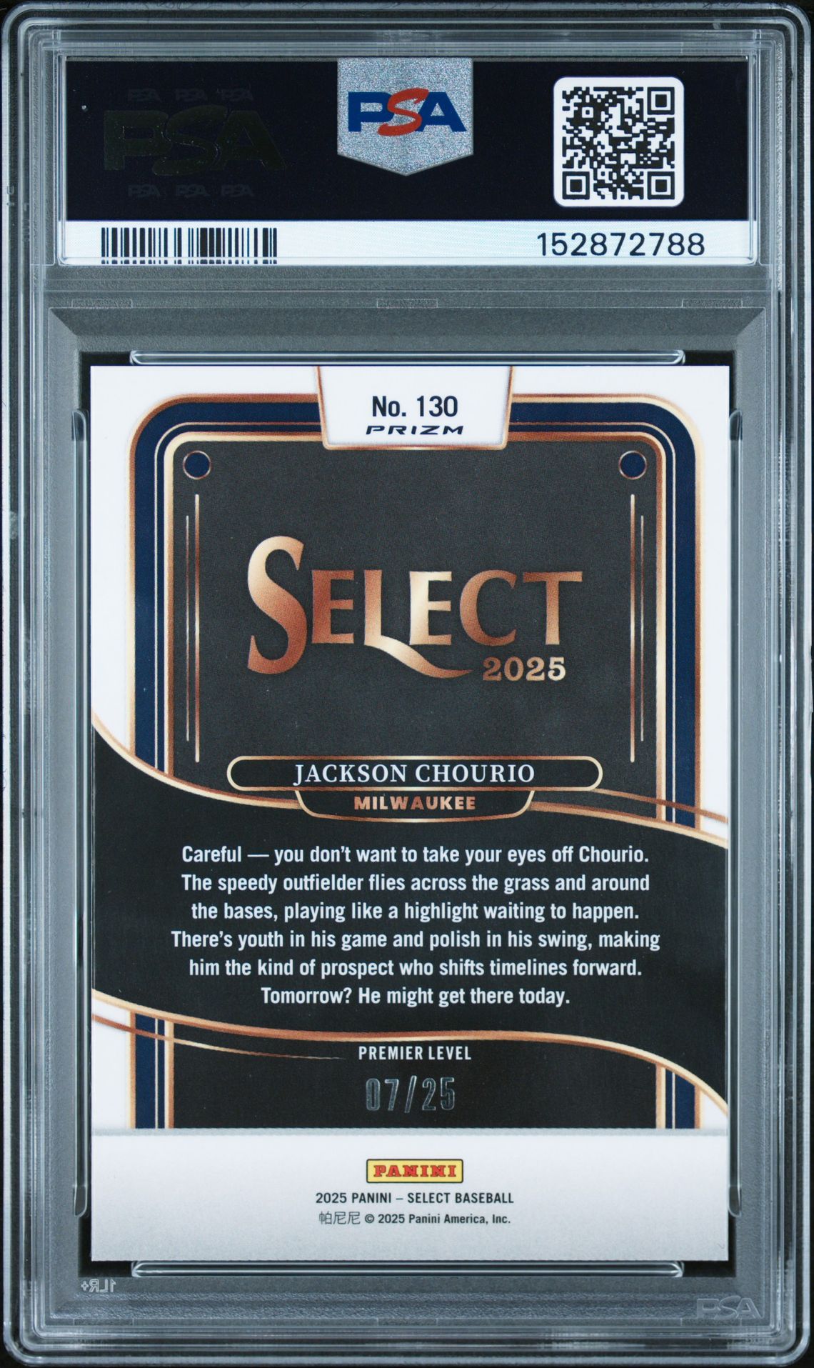 2025 Panini Select Jackson Chourio #130 (Tie-Dye Prizm) Mint 9 back