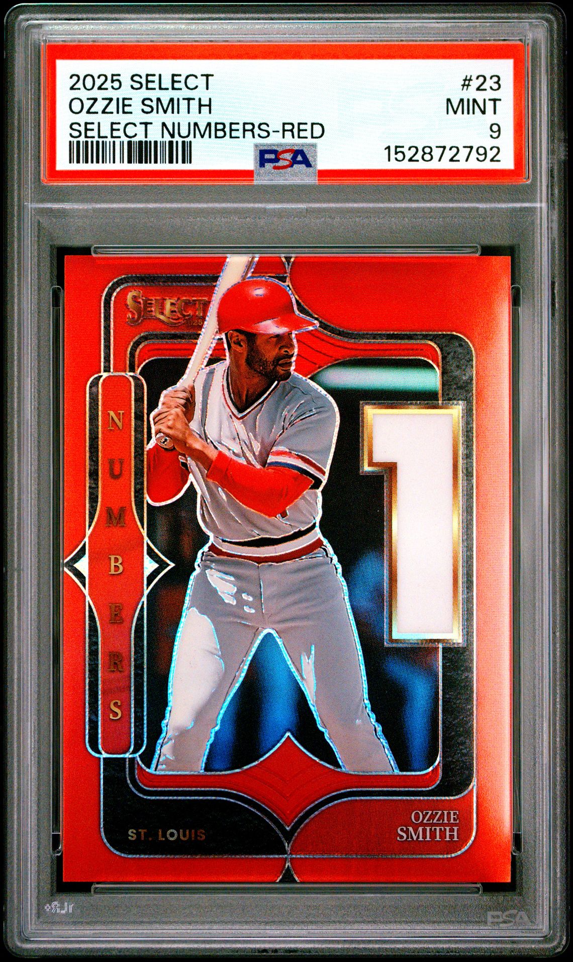 2025 Panini Select Select Numbers Ozzie Smith #23 (Select Numbers-Red Prizm) Mint 9 front