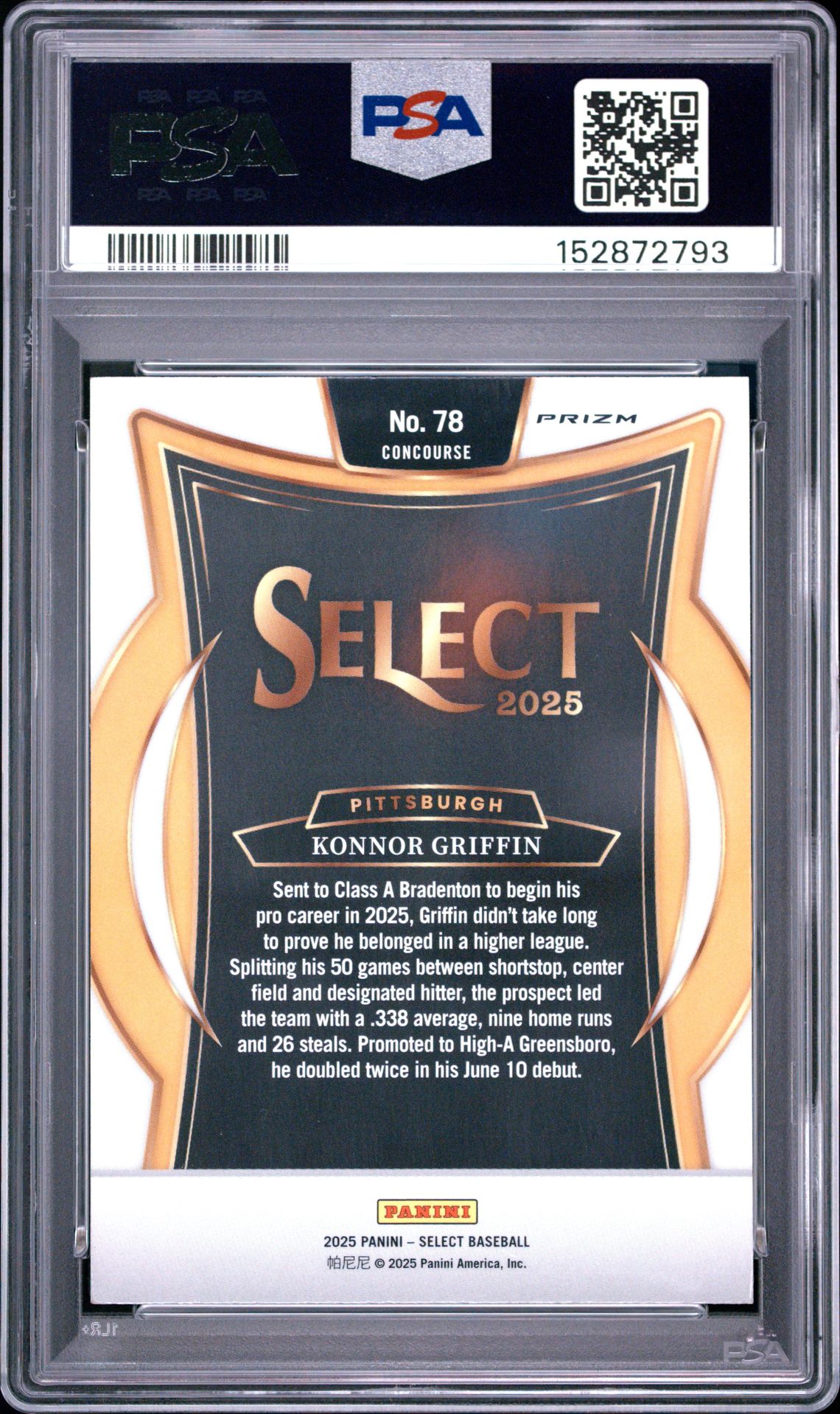 2025 Panini Select Konnor Griffin #78 (Tri-Color Prizm) Mint 9 back