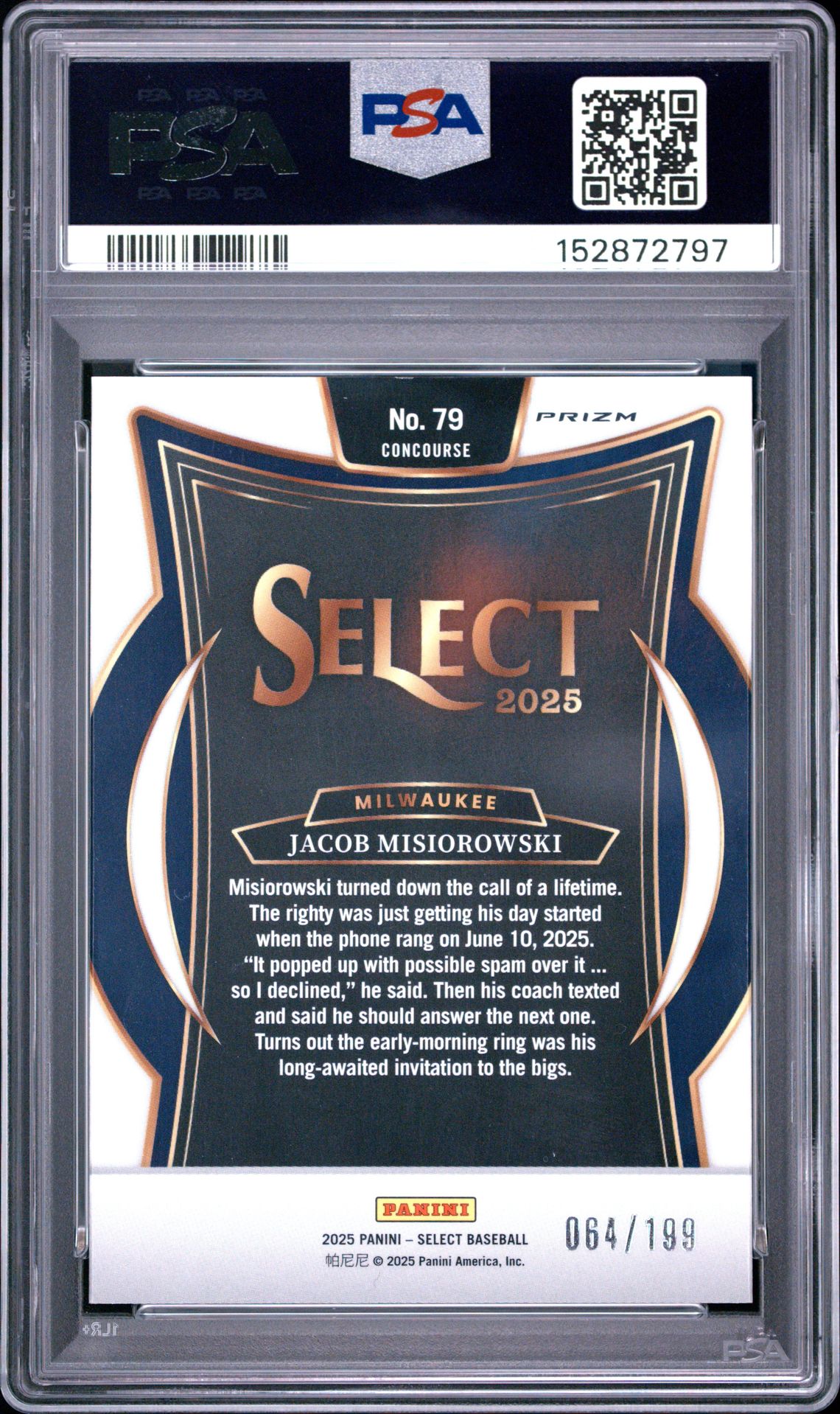 2025 Panini Select Jacob Misiorowski #79 (Light Blue Prizm) Nm-Mt 8 back
