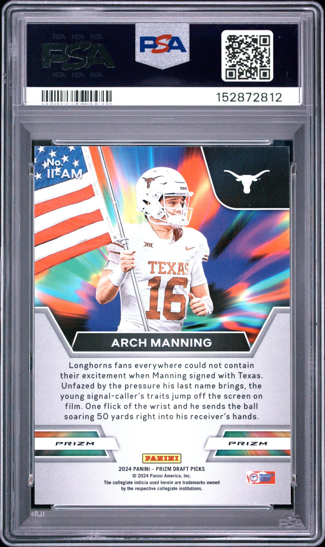 2024 Panini Prizm Draft Picks Instant Impact Arch Manning #Iiam (Instant Impact-Red Ice) Nm-Mt 8 back