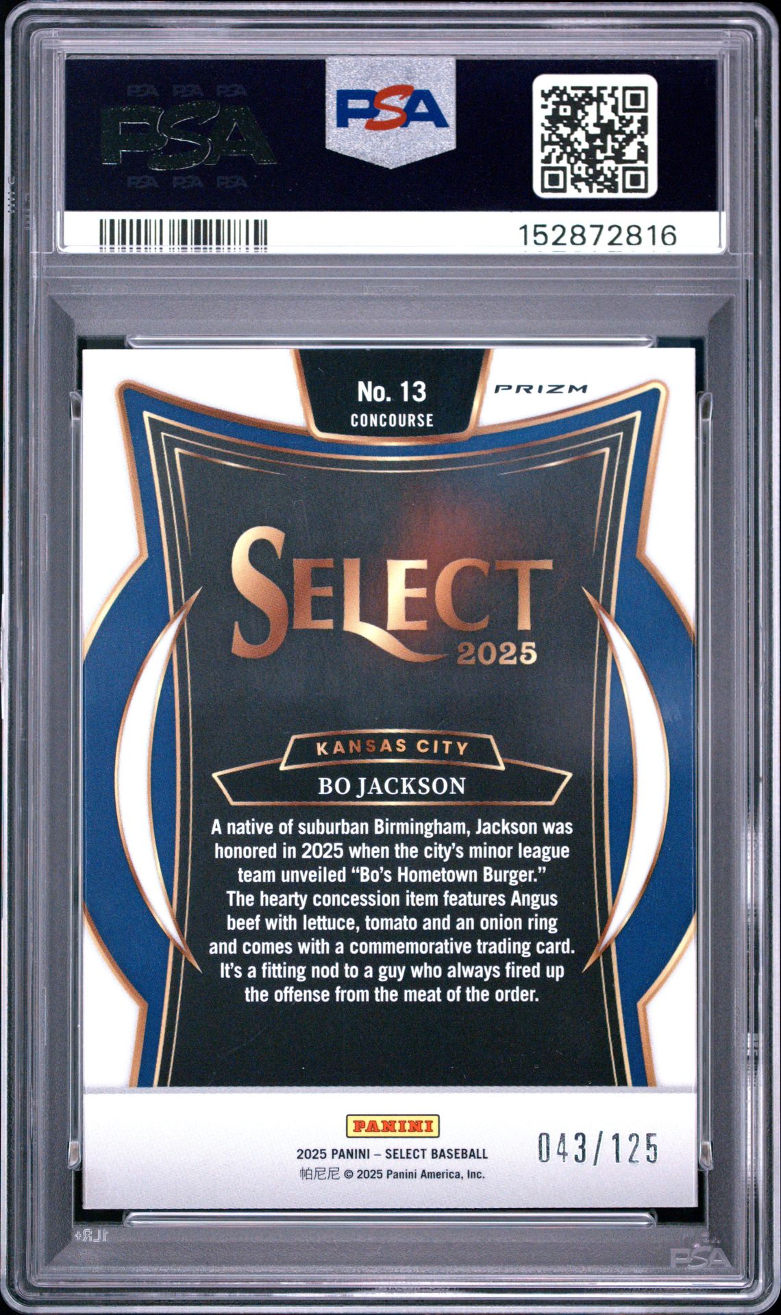 2025 Panini Select Bo Jackson #13 (Bronze Prizm) Nm-Mt 8 back