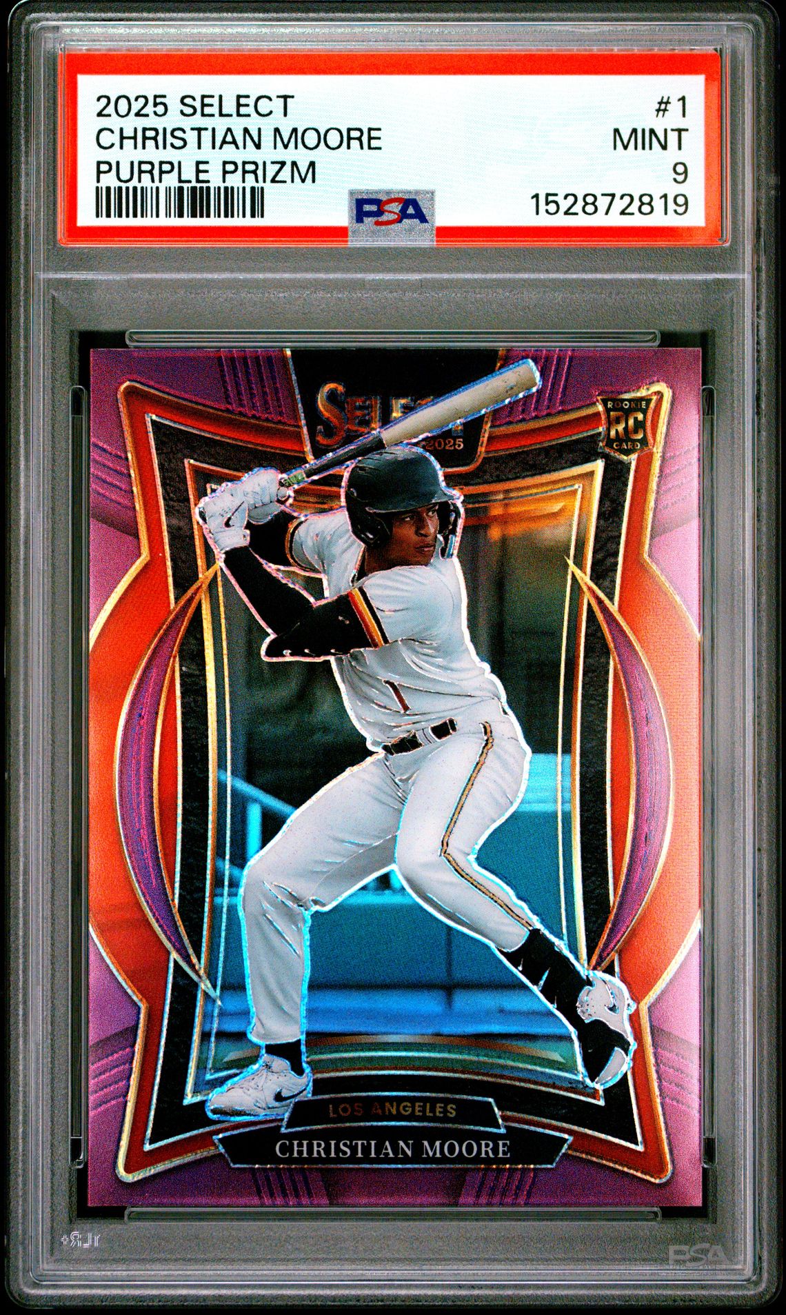 2025 Panini Select Christian Moore #1 (Purple Prizm) Mint 9 front