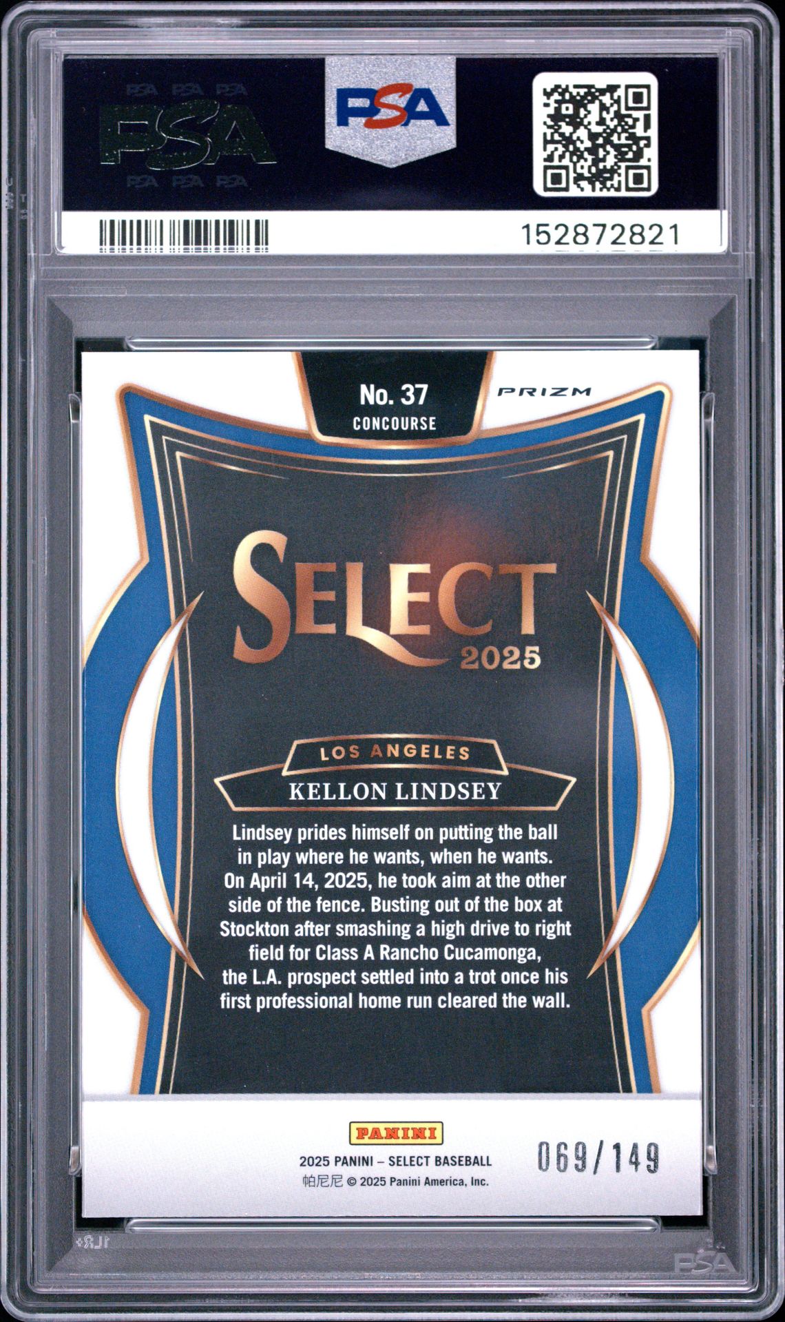 2025 Panini Select Kellon Lindsey #37 (Red Prizm) Mint 9 back