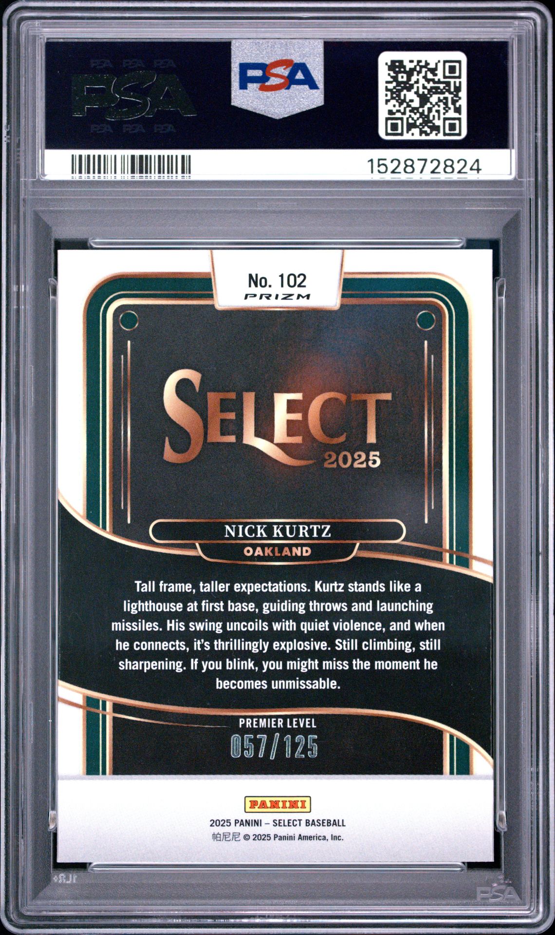 2025 Panini Select Nick Kurtz #102 (Bronze Prizm) Mint 9 back