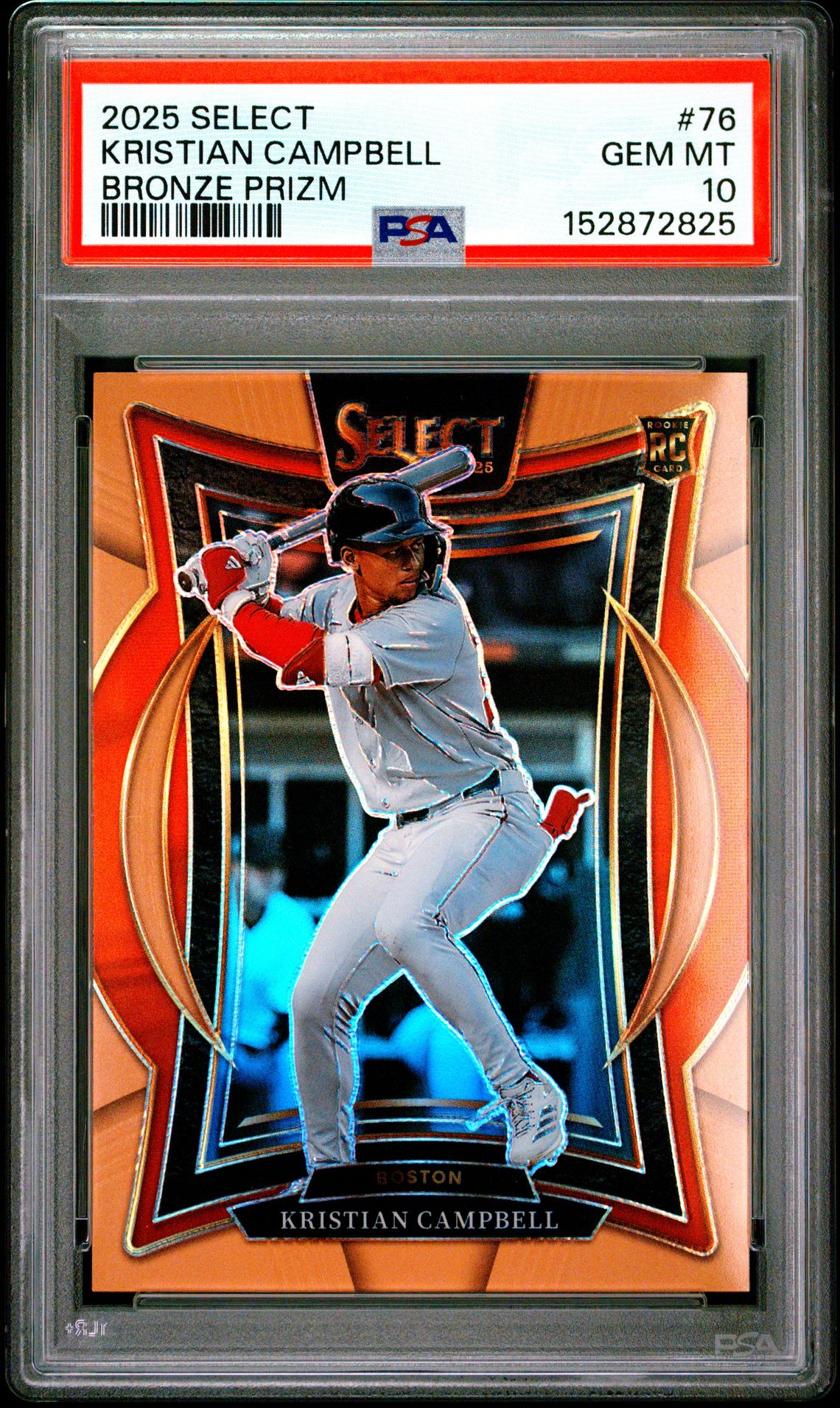 2025 Panini Select Kristian Campbell #76 (Bronze Prizm) Gem Mt 10 front view - PSA graded GEM MT 10