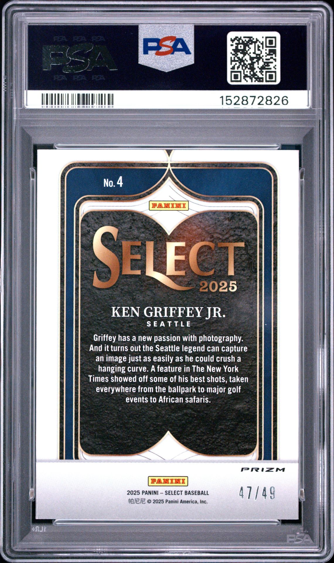 2025 Panini Select Select Numbers Ken Griffey Jr. #4 (Select Numbers-Blue Prizm) Nm-Mt 8 back
