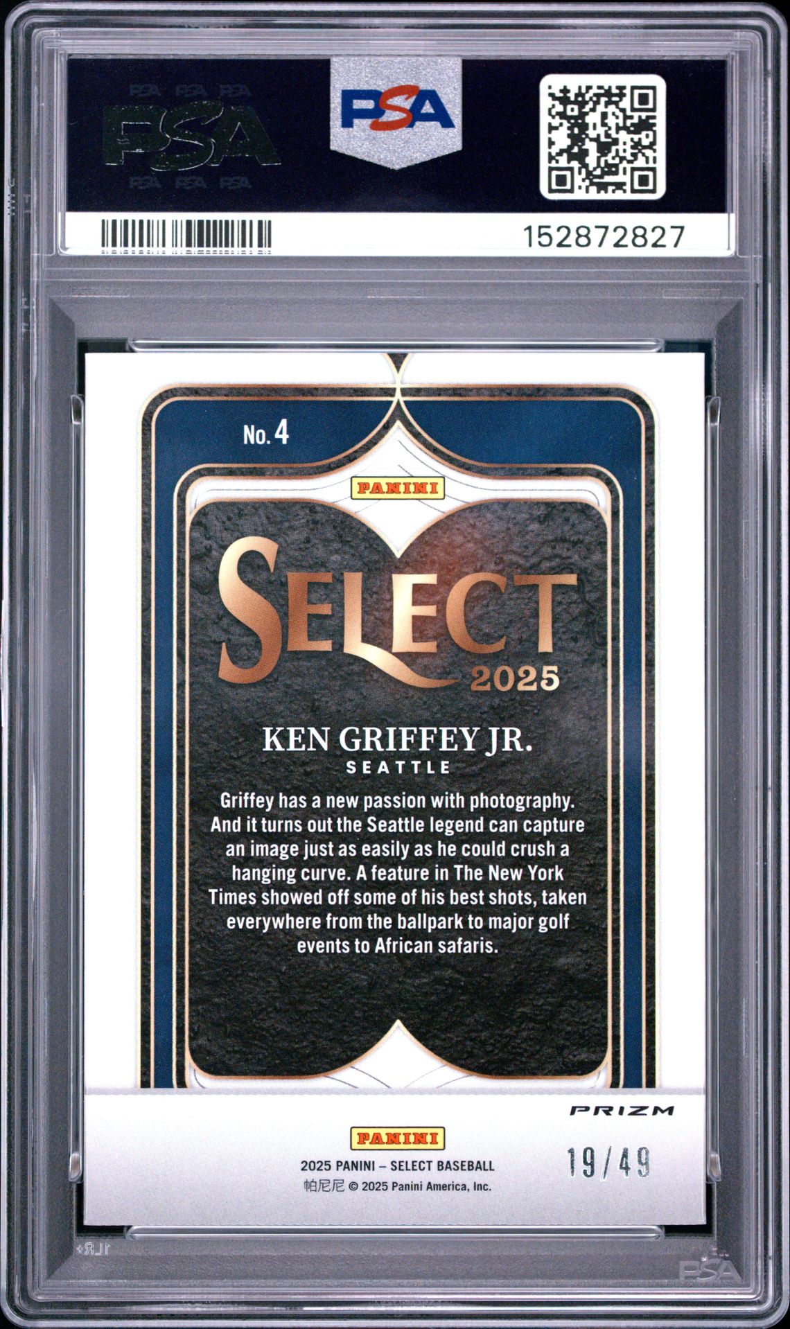 2025 Panini Select Select Numbers Ken Griffey Jr. #4 (Select Numbers-Blue Prizm) Nm 7 back