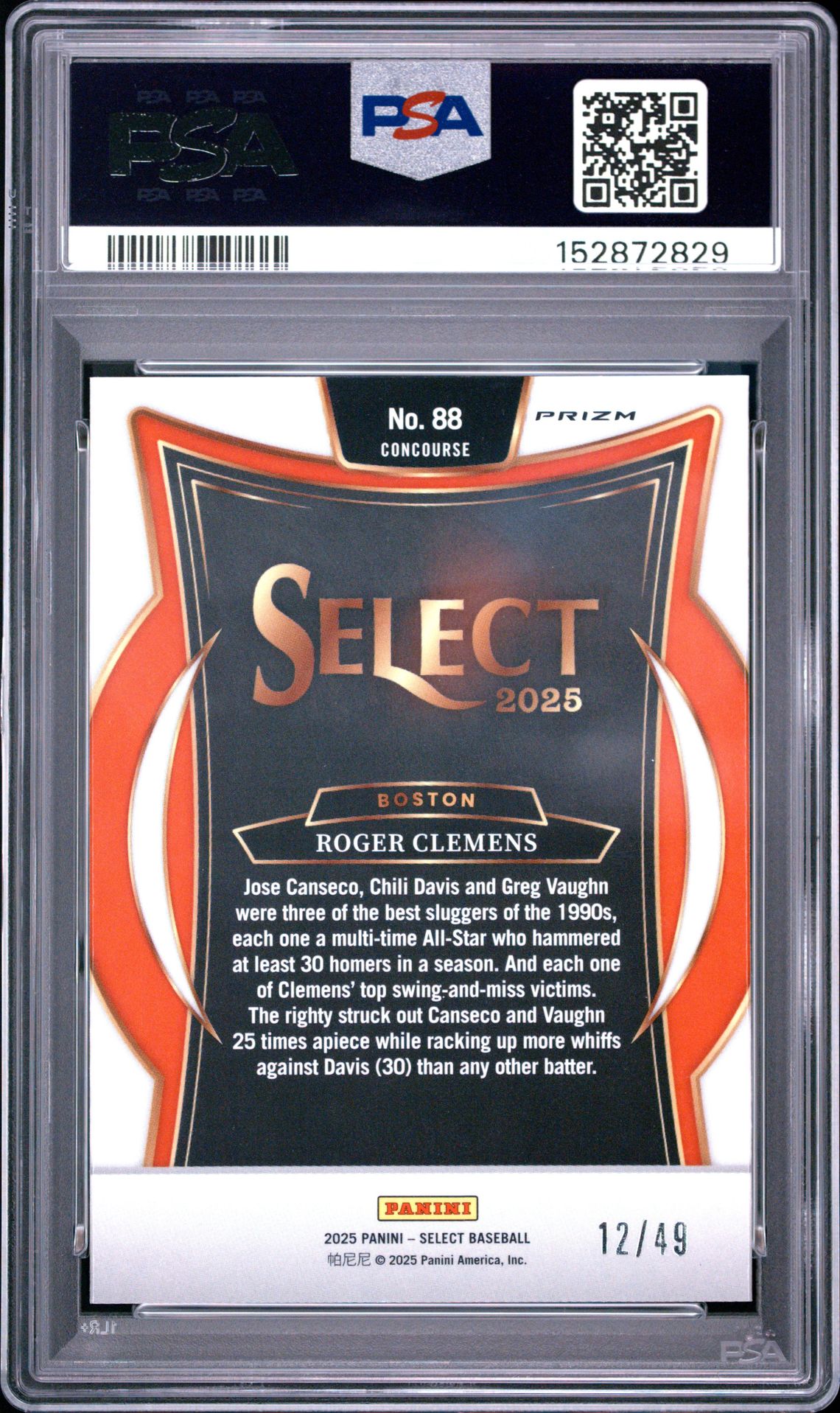 2025 Panini Select Roger Clemens #88 (Neon Green Prizm) Nm-Mt 8 back