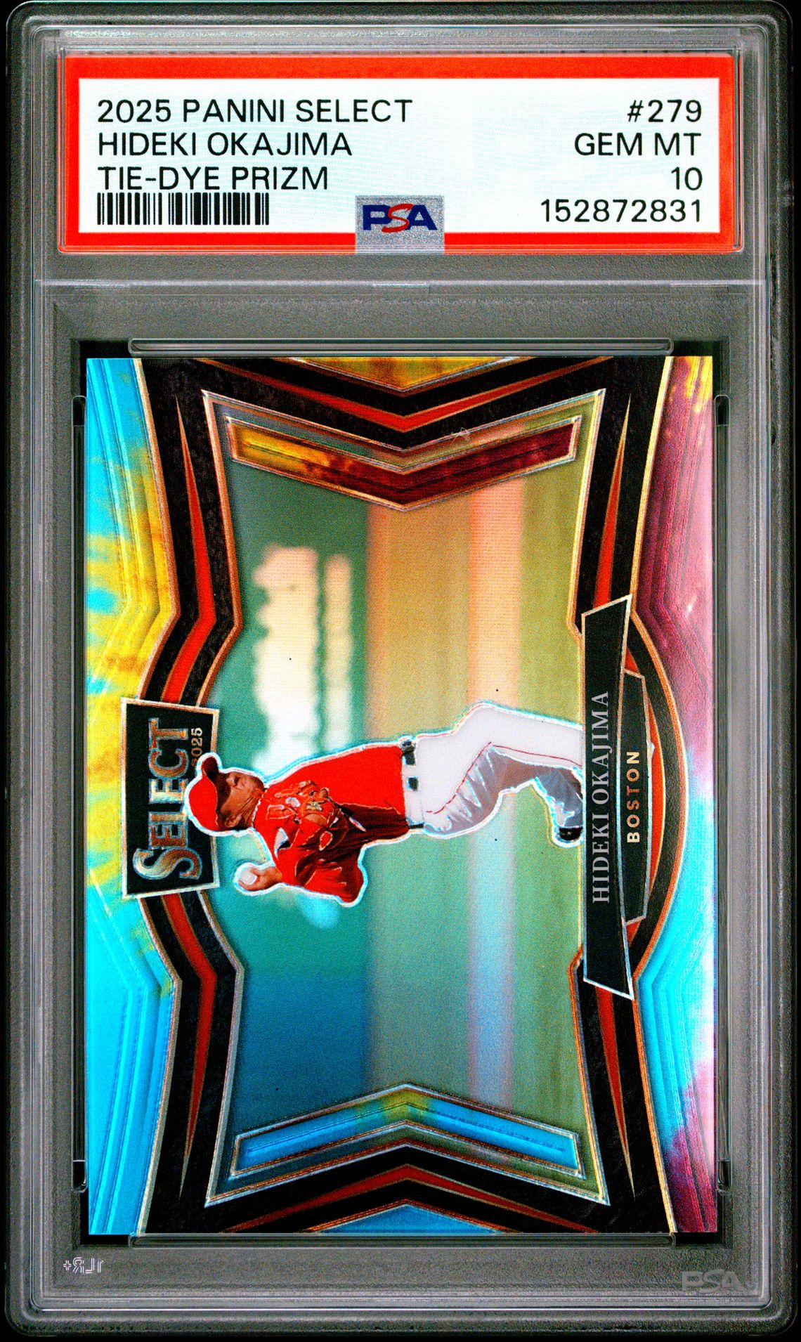 2025 Panini Select Hideki Okajima #279 (Tie-Dye Prizm) Gem Mt 10 front view - PSA graded GEM MT 10