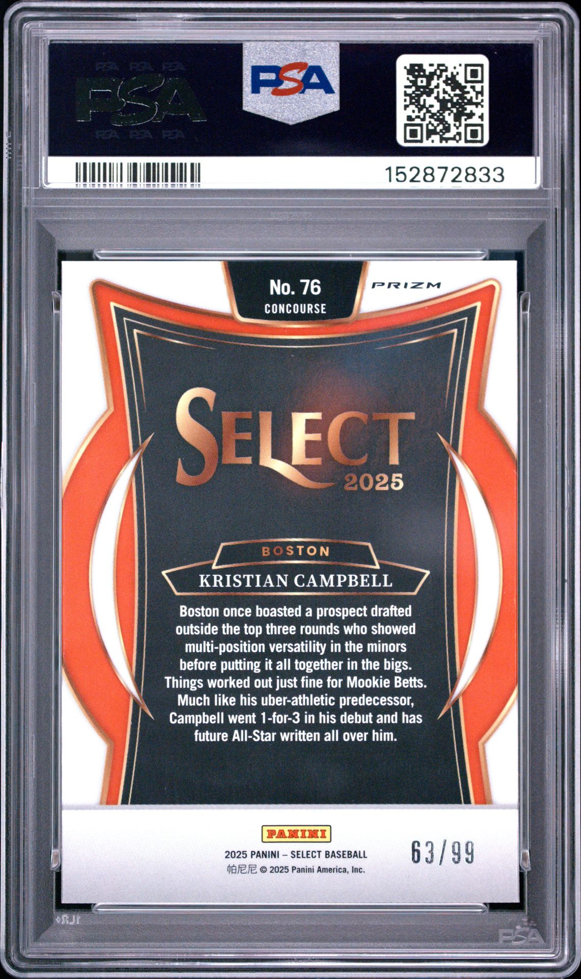 2025 Panini Select Kristian Campbell #76 (White Prizm) Mint 9 back