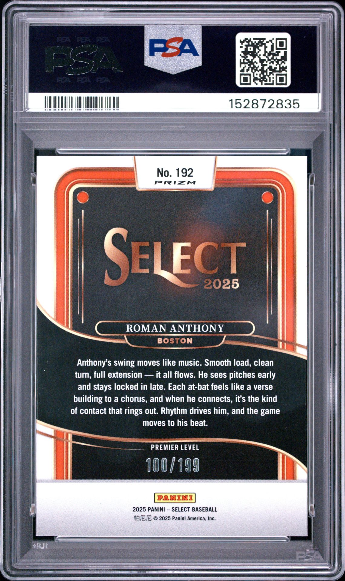 2025 Panini Select Roman Anthony #192 (Blue Prizm) Mint 9 back