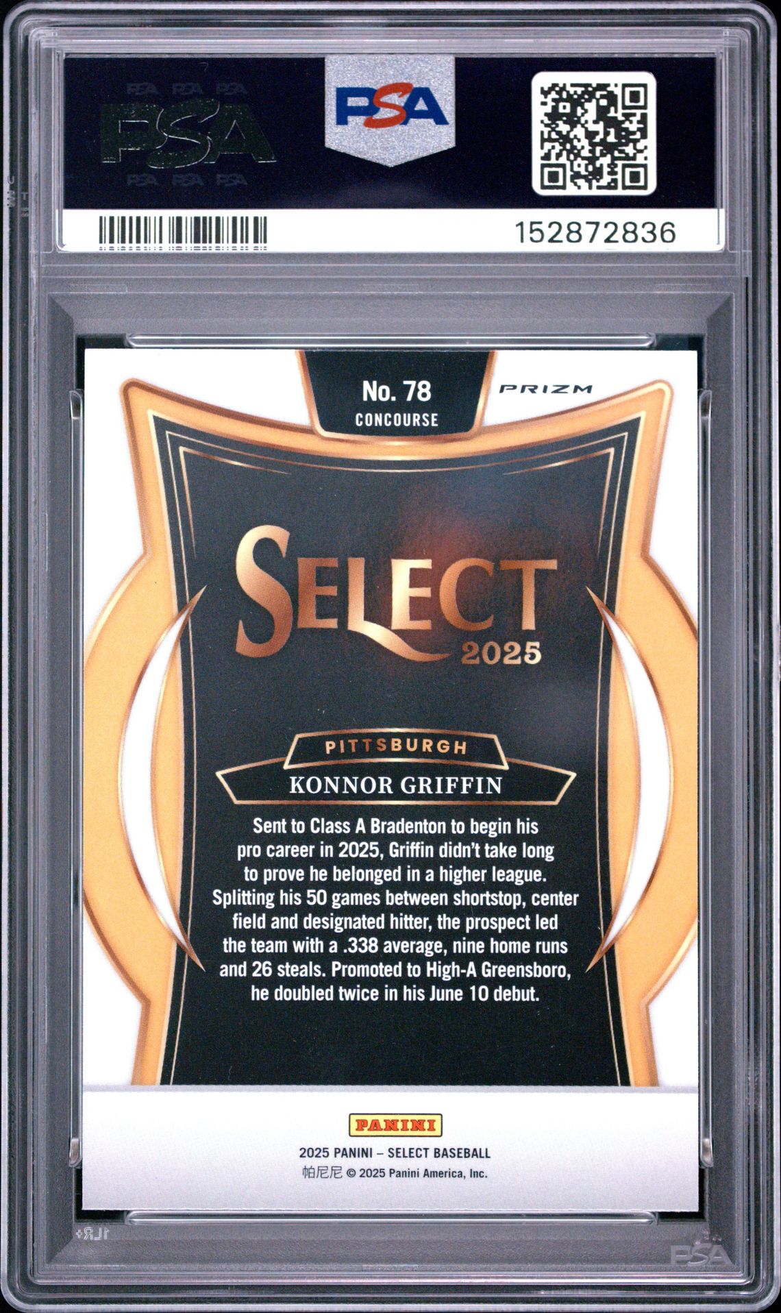 2025 Panini Select Konnor Griffin #78 (Tri-Color Prizm) Mint 9 back
