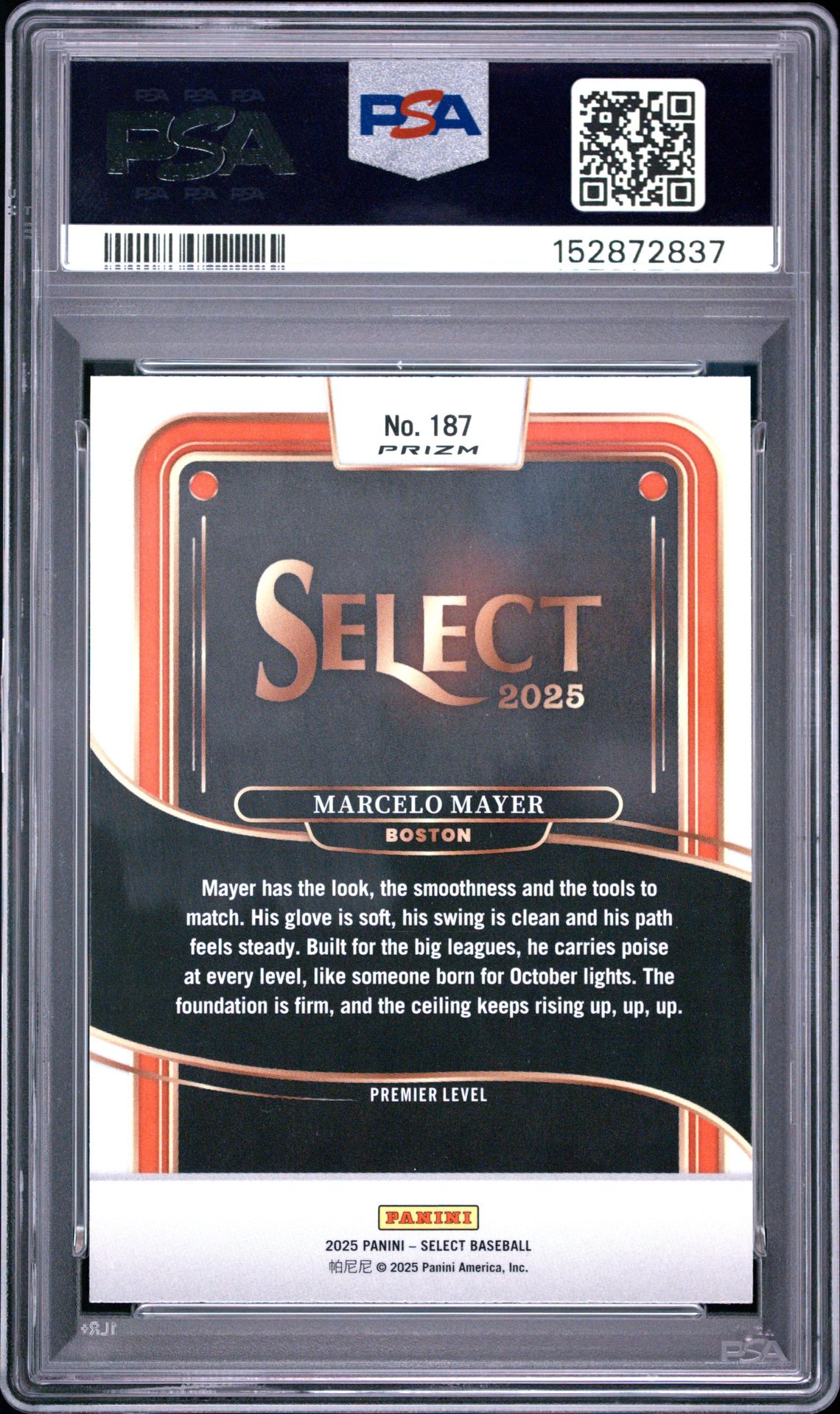2025 Panini Select Marcelo Mayer #187 (Tri-Color Prizm) Mint 9 back