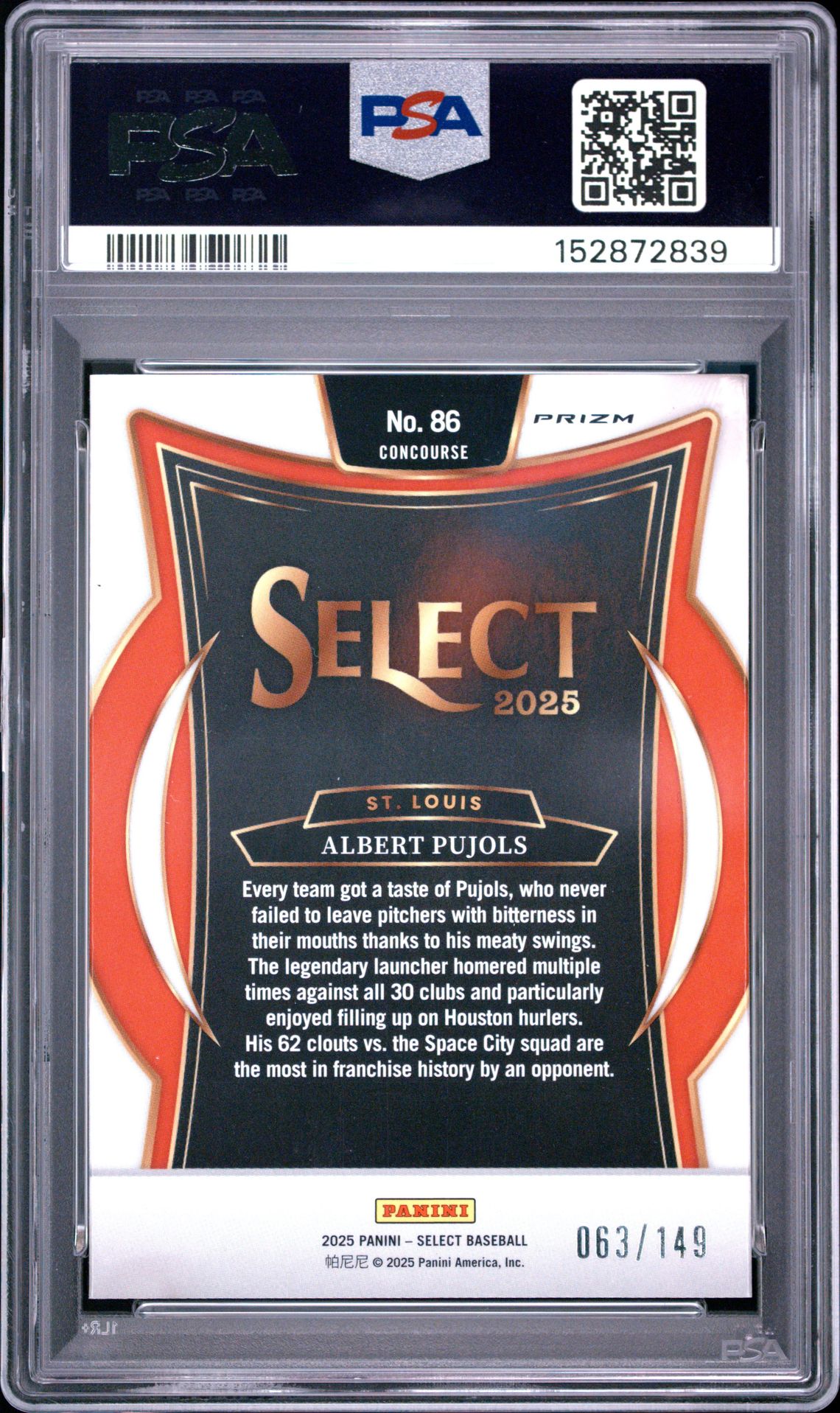 2025 Panini Select Albert Pujols #86 (Red Prizm) Nm-Mt 8 back