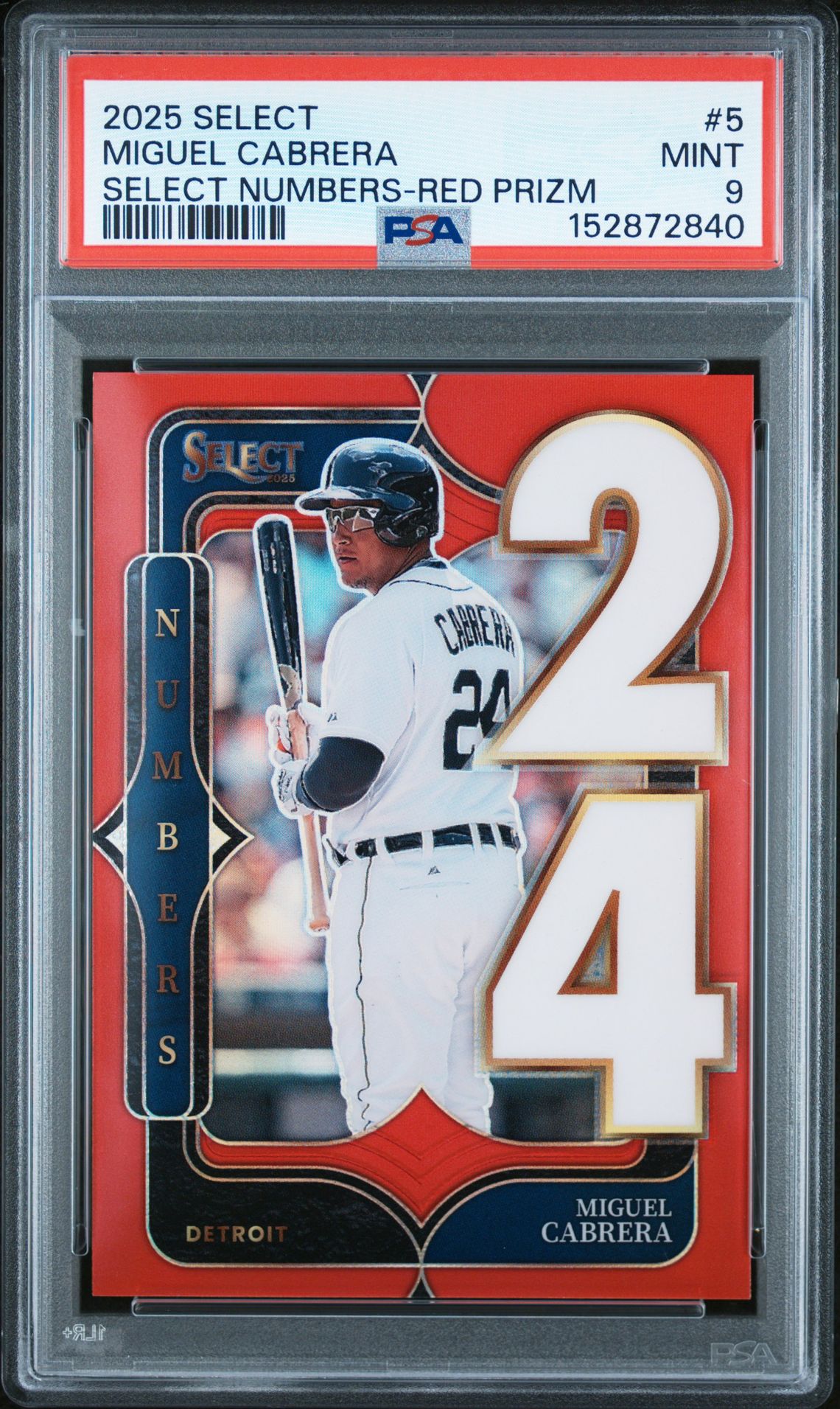 2025 Panini Select Select Numbers Miguel Cabrera #5 (Select Numbers-Red Prizm) Mint 9 front
