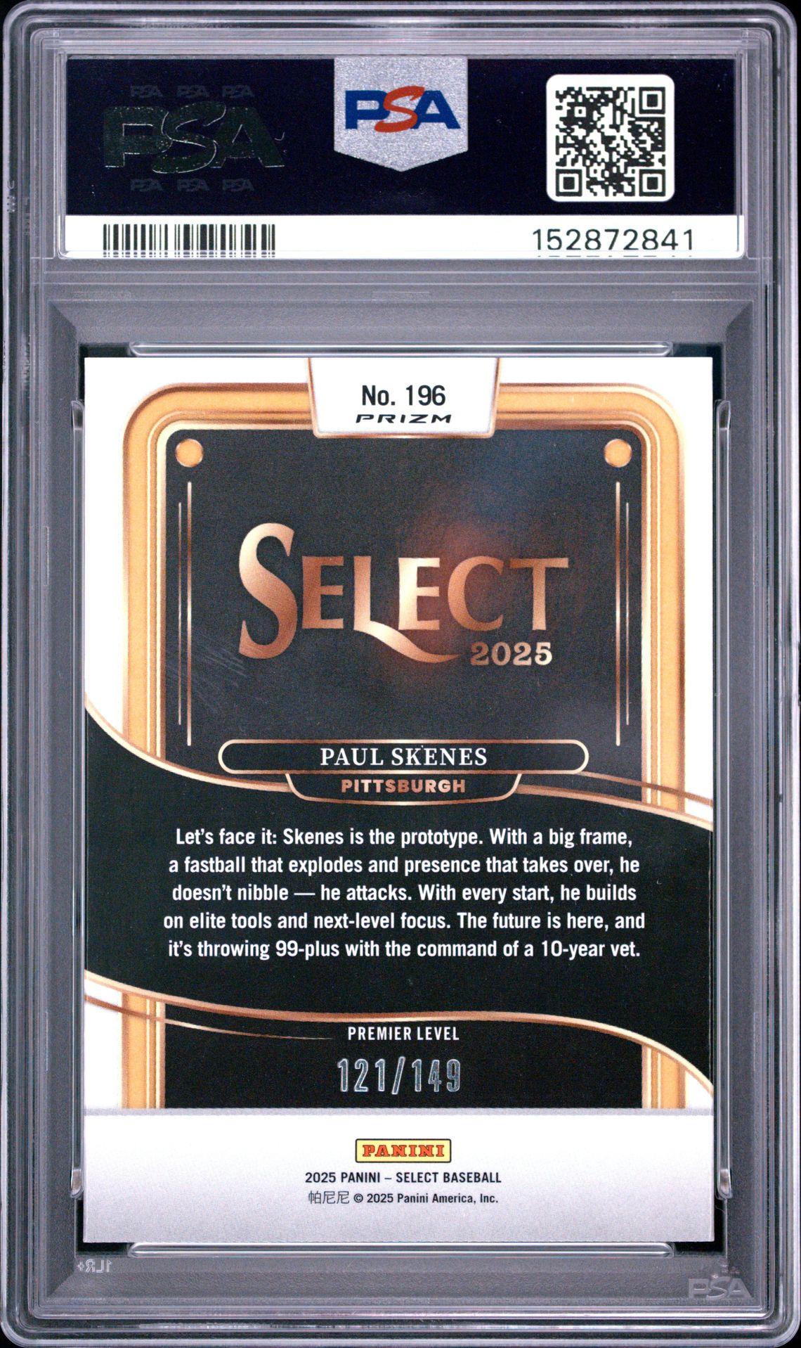 2025 Panini Select Paul Skenes #196 (Red Flash) Nm-Mt 8 back
