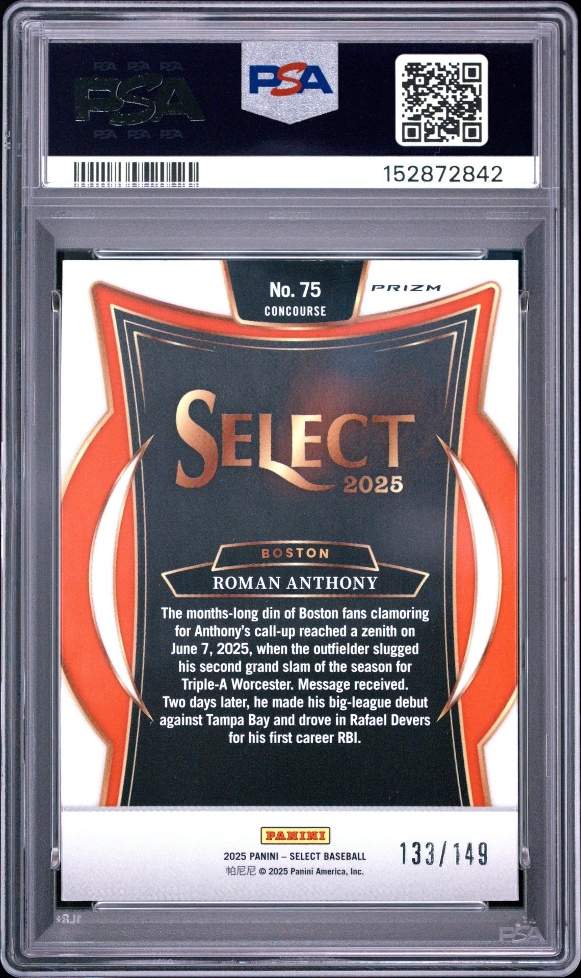 2025 Panini Select Roman Anthony #75 (Red Prizm) Nm-Mt 8 back