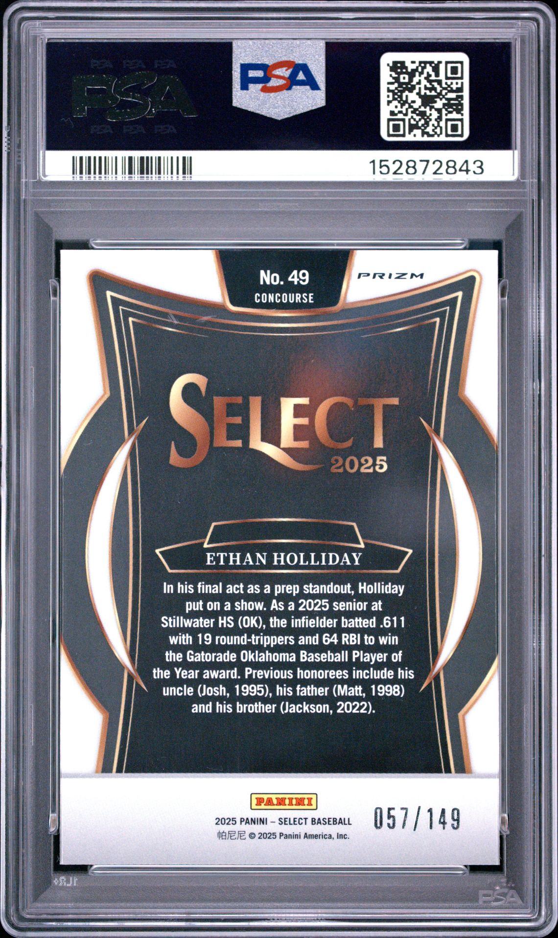 2025 Panini Select Ethan Holliday #49 (Red Prizm) Mint 9 back